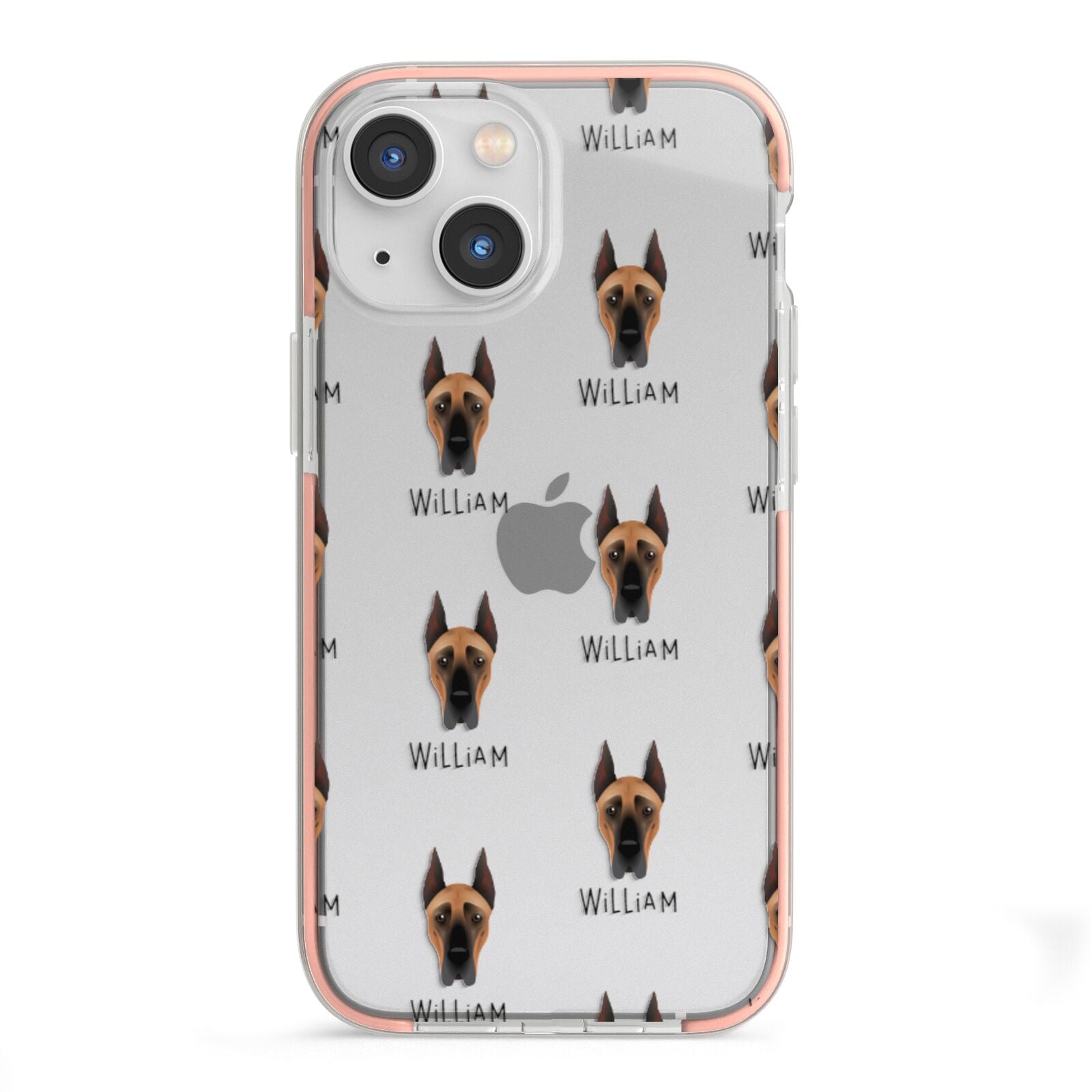 Great Dane Icon with Name iPhone 13 Mini TPU Impact Case with Pink Edges