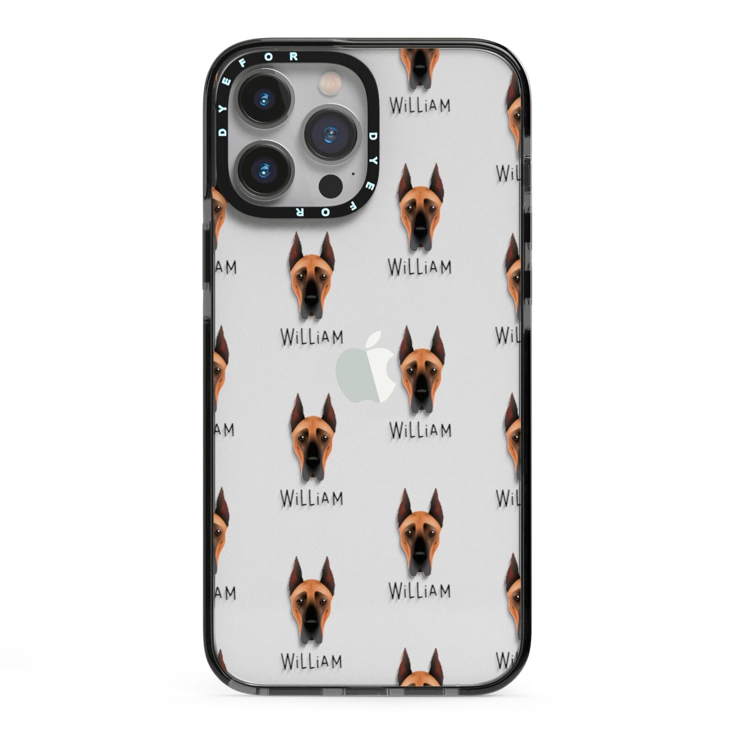 Great Dane Icon with Name iPhone 13 Pro Max Black Impact Case on Silver phone