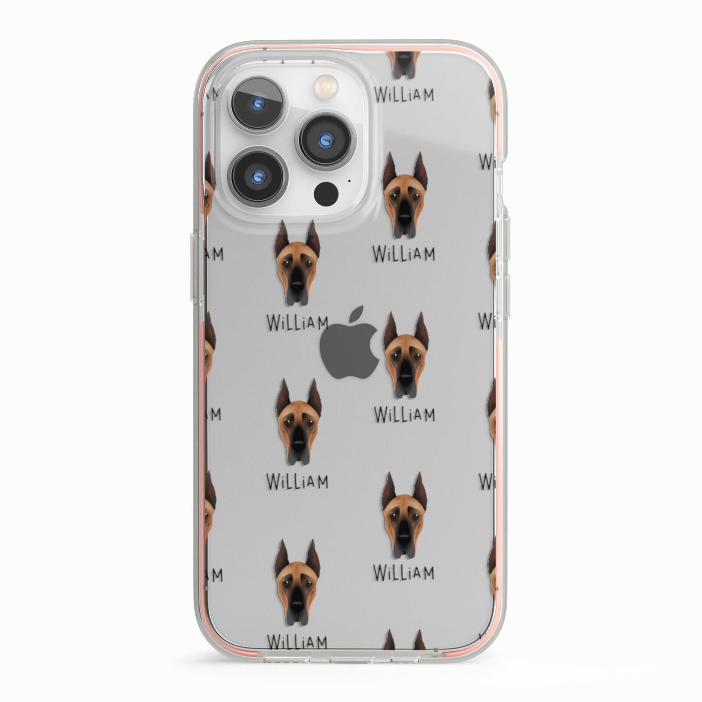 Great Dane Icon with Name iPhone 13 Pro TPU Impact Case with Pink Edges