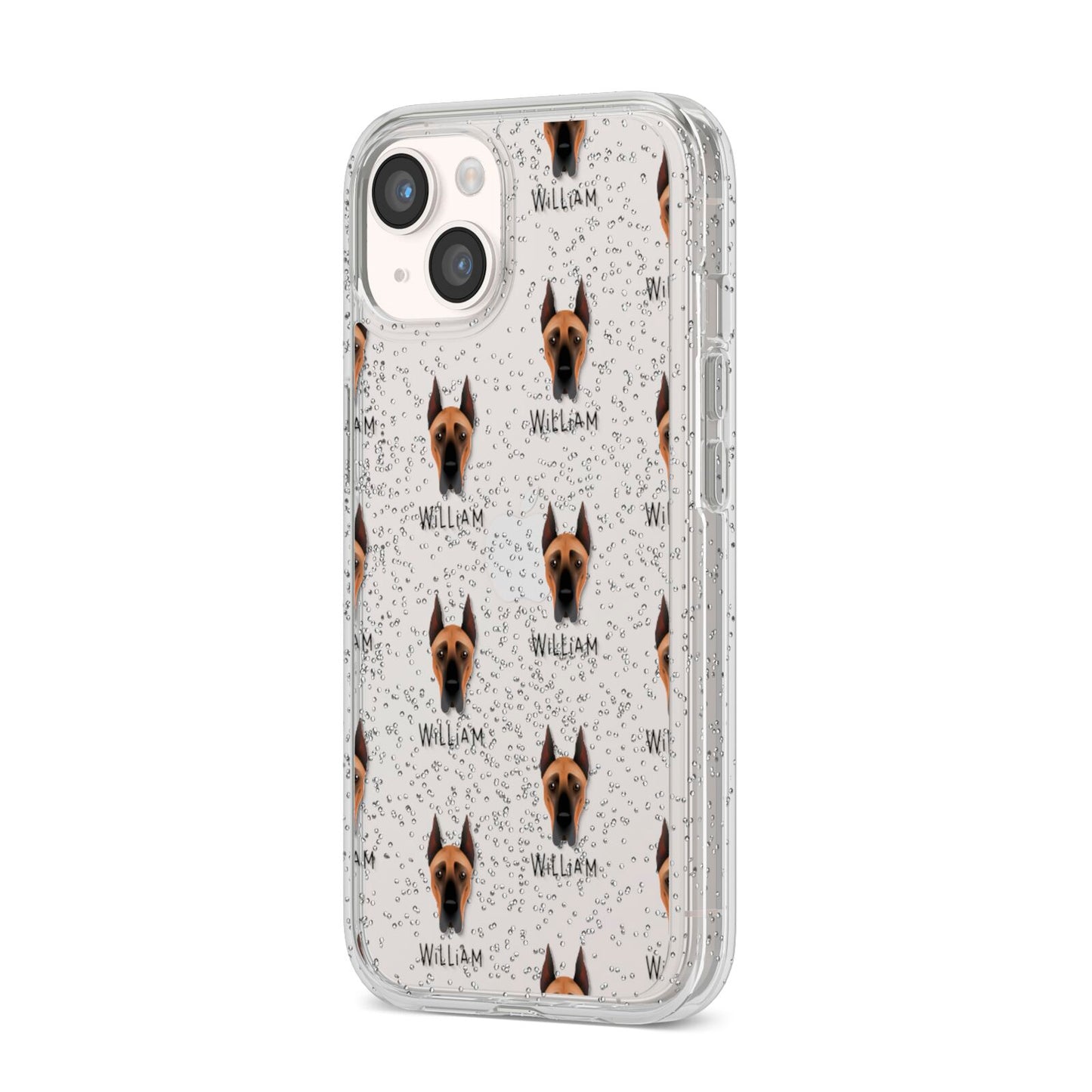 Great Dane Icon with Name iPhone 14 Glitter Tough Case Starlight Angled Image