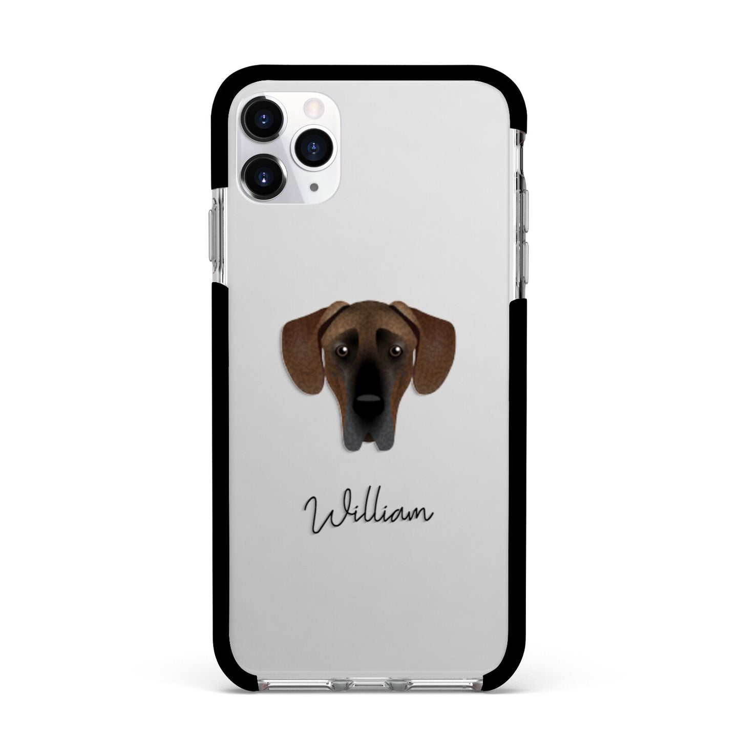 Great Dane Personalised Apple iPhone 11 Pro Max in Silver with Black Impact Case