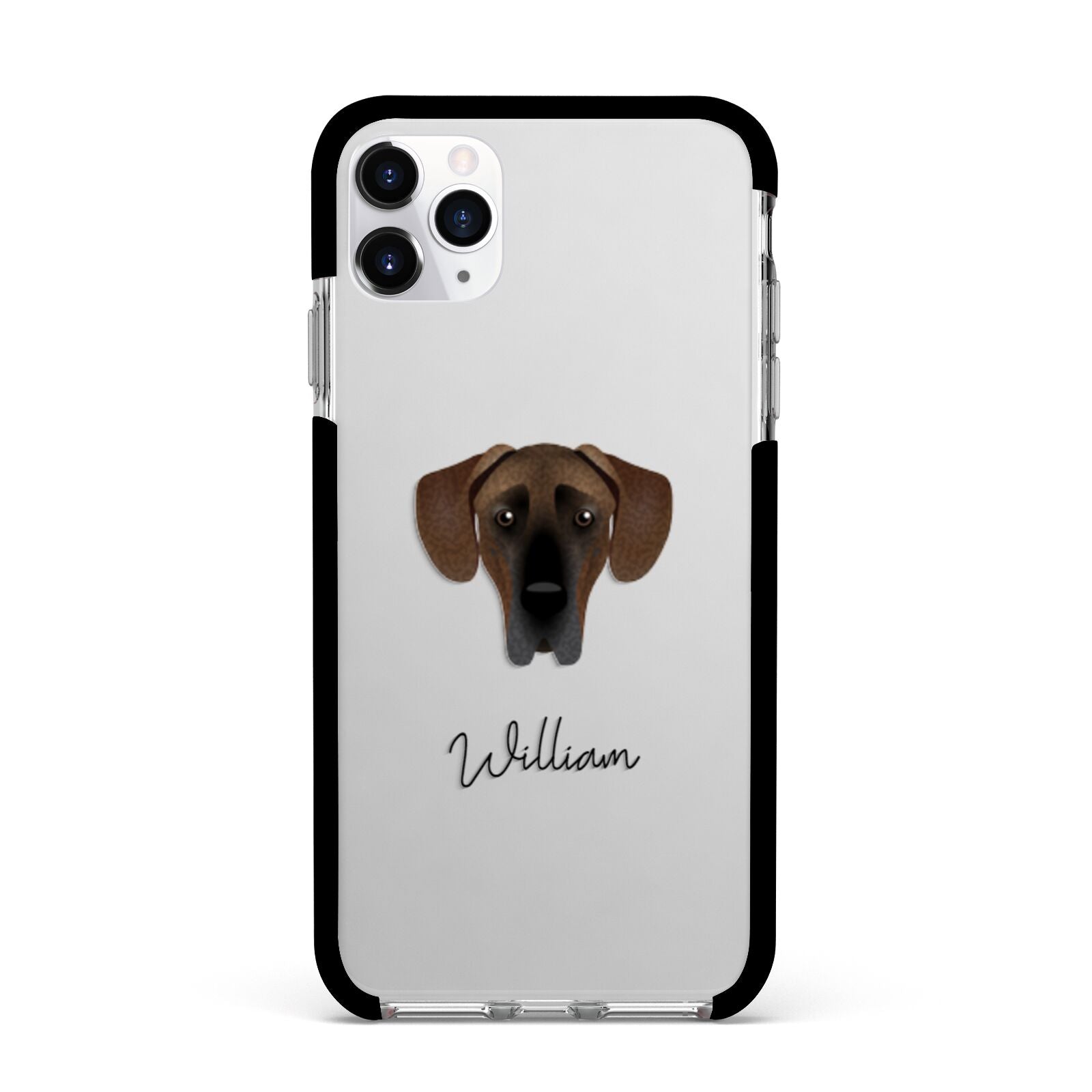 Great Dane Personalised Apple iPhone 11 Pro Max in Silver with Black Impact Case