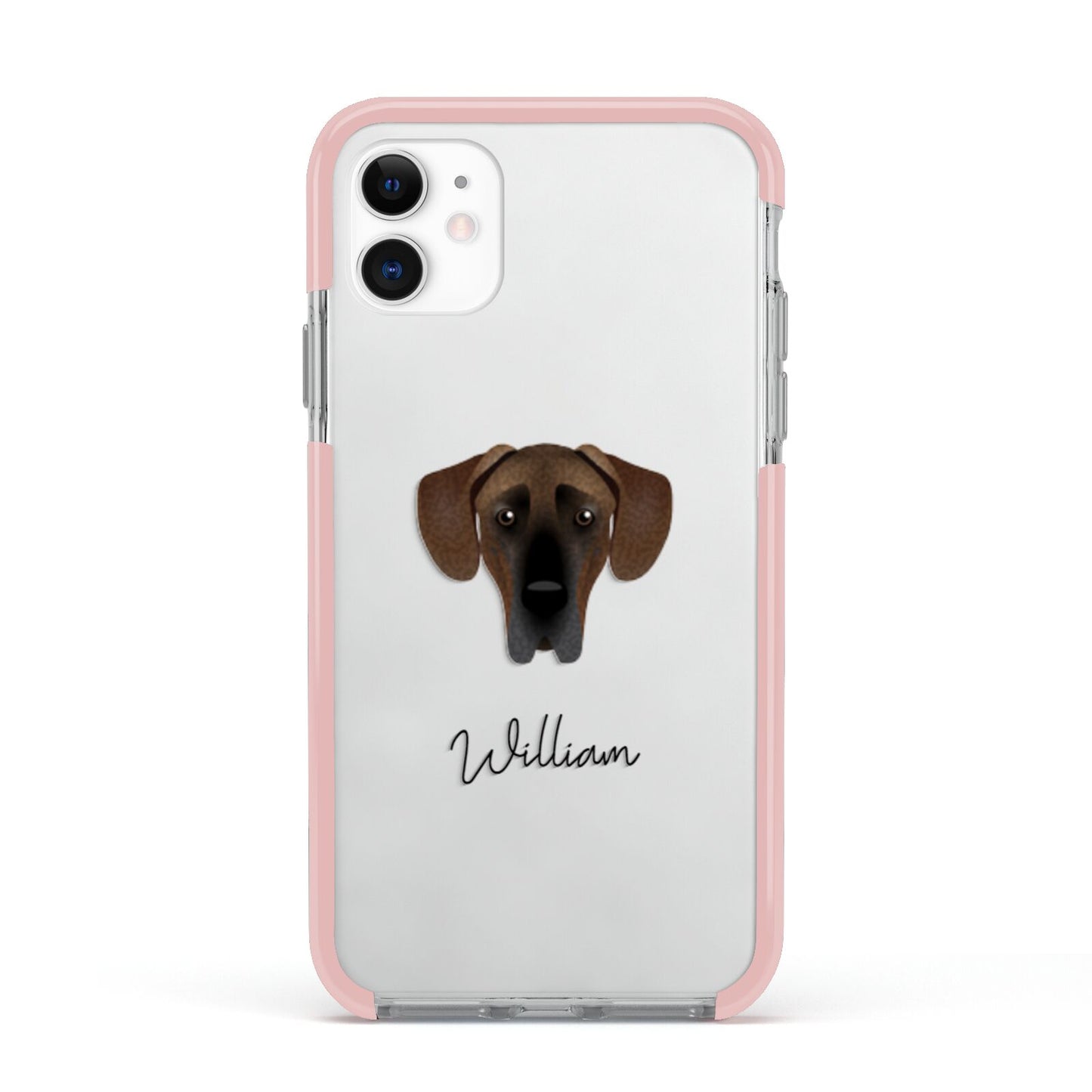 Great Dane Personalised Apple iPhone 11 in White with Pink Impact Case