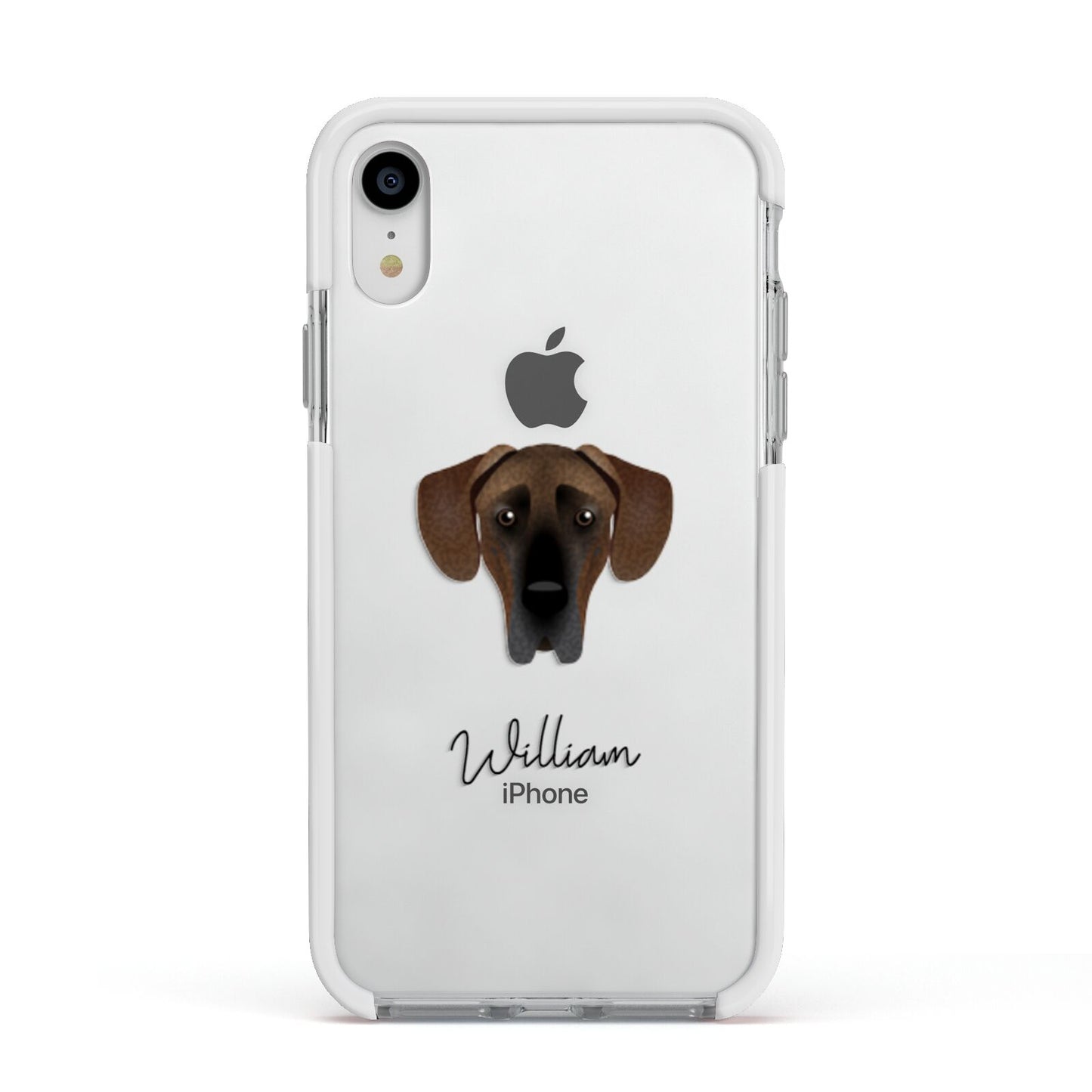 Great Dane Personalised Apple iPhone XR Impact Case White Edge on Silver Phone