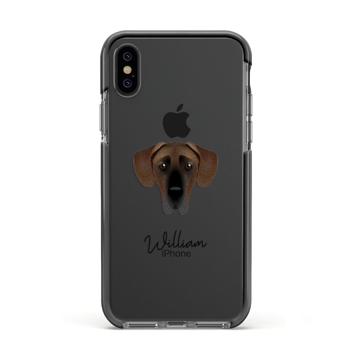 Great Dane Personalised Apple iPhone Xs Impact Case Black Edge on Black Phone