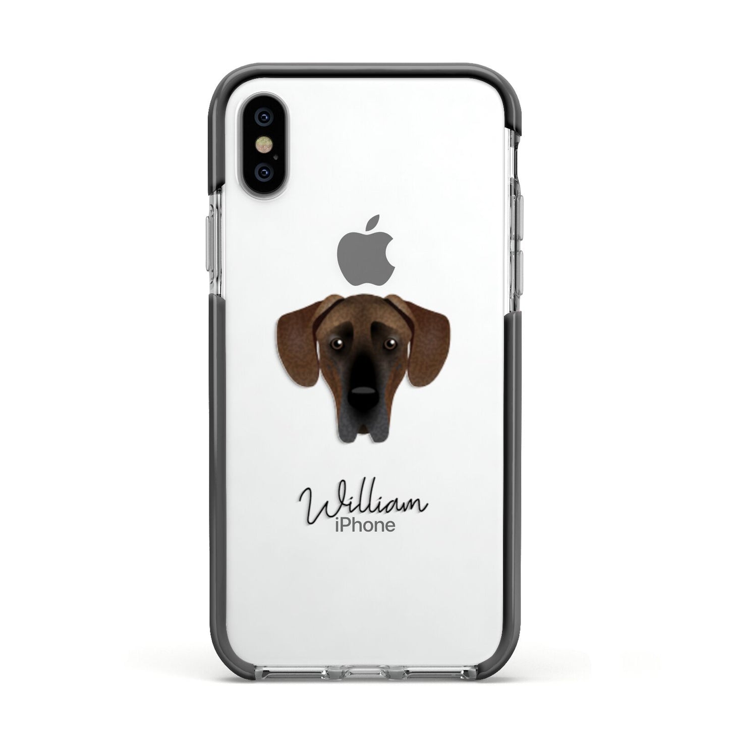 Great Dane Personalised Apple iPhone Xs Impact Case Black Edge on Silver Phone