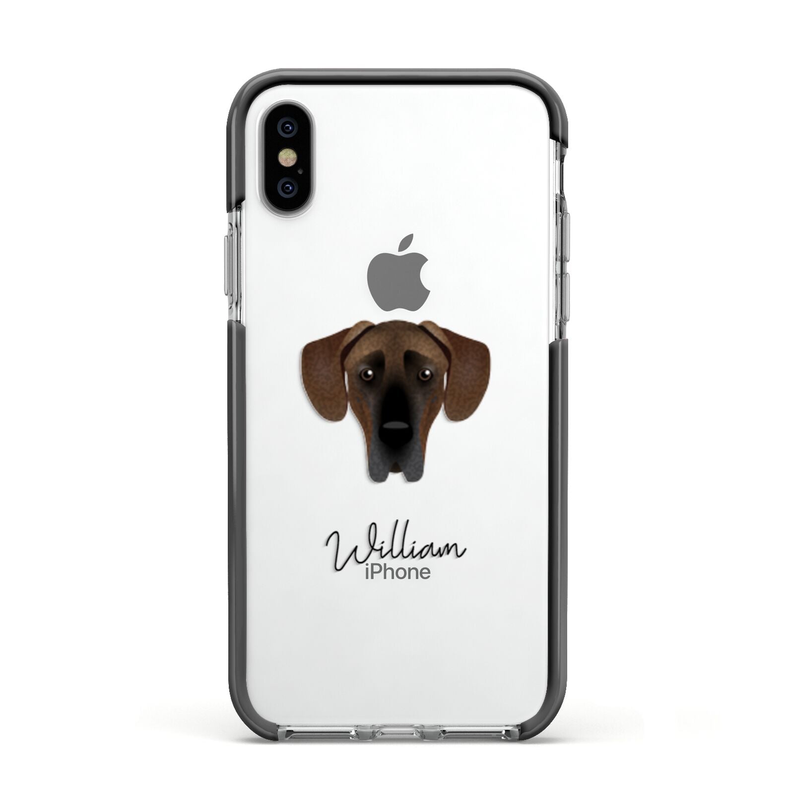 Great Dane Personalised Apple iPhone Xs Impact Case Black Edge on Silver Phone
