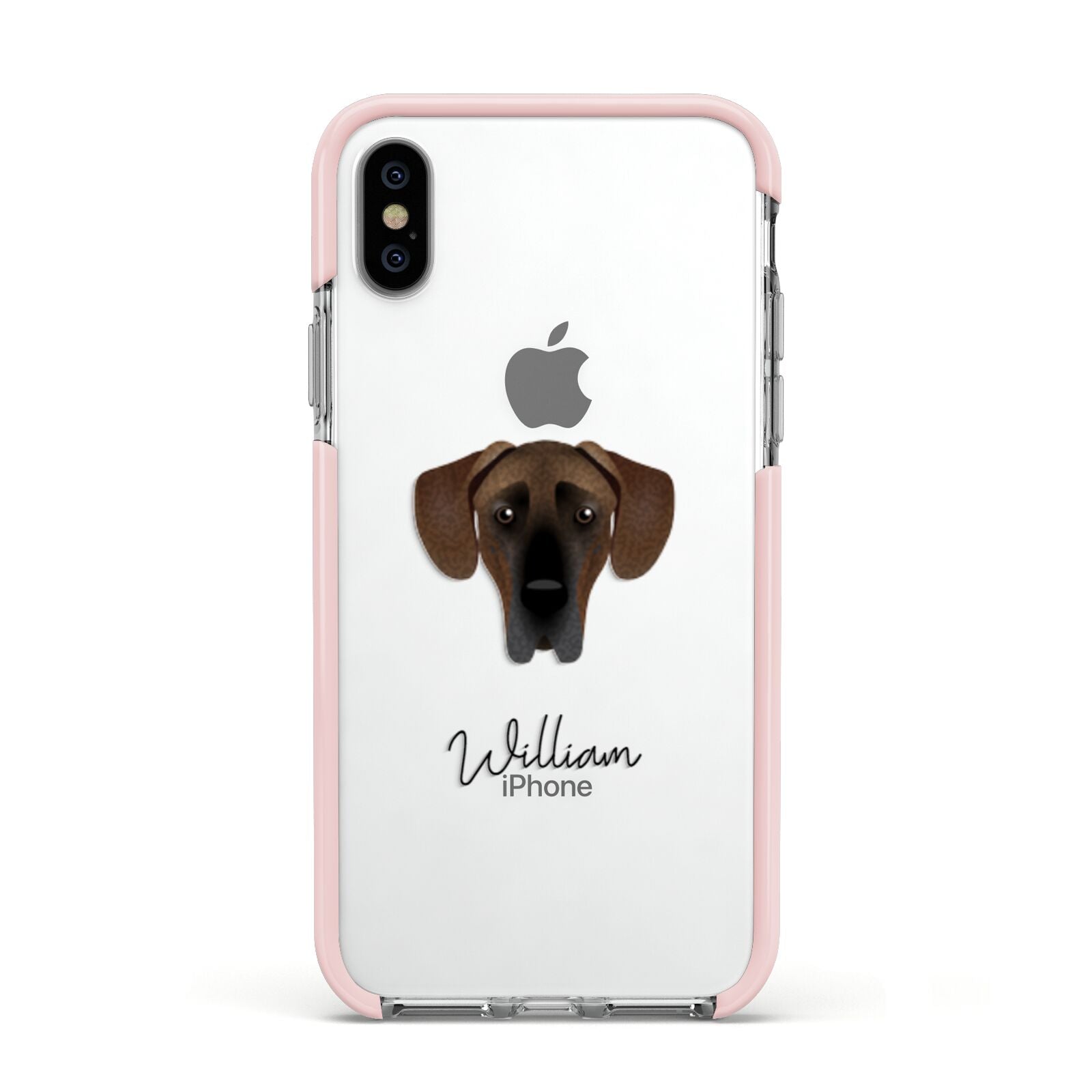 Great Dane Personalised Apple iPhone Xs Impact Case Pink Edge on Silver Phone