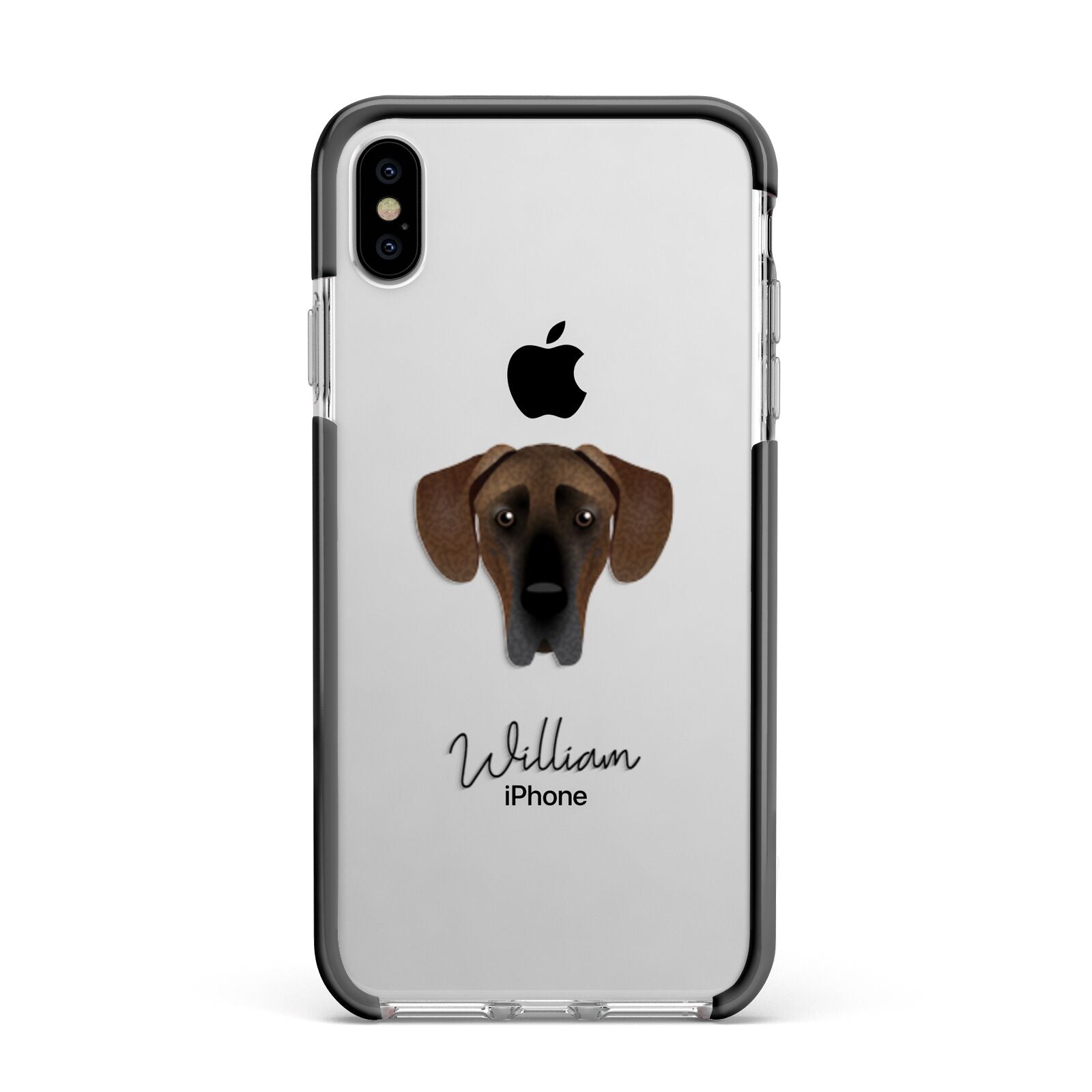 Great Dane Personalised Apple iPhone Xs Max Impact Case Black Edge on Silver Phone