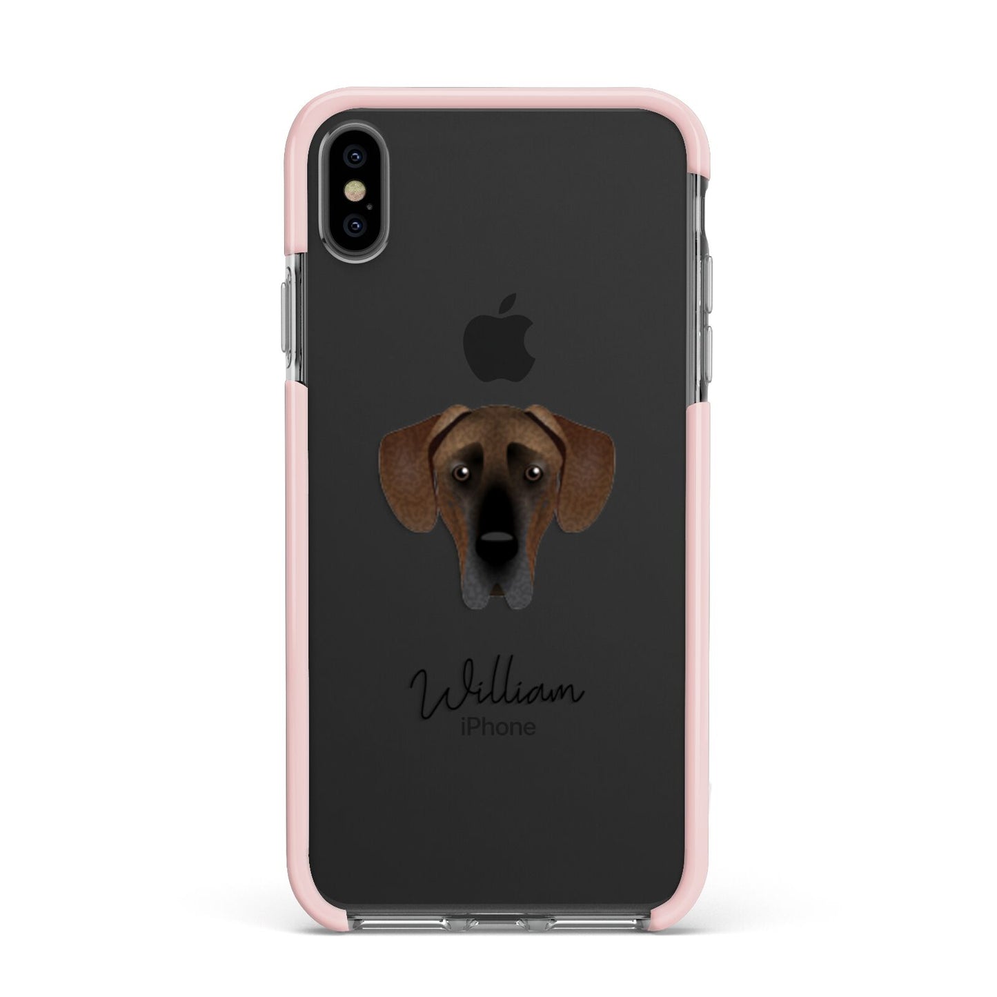 Great Dane Personalised Apple iPhone Xs Max Impact Case Pink Edge on Black Phone