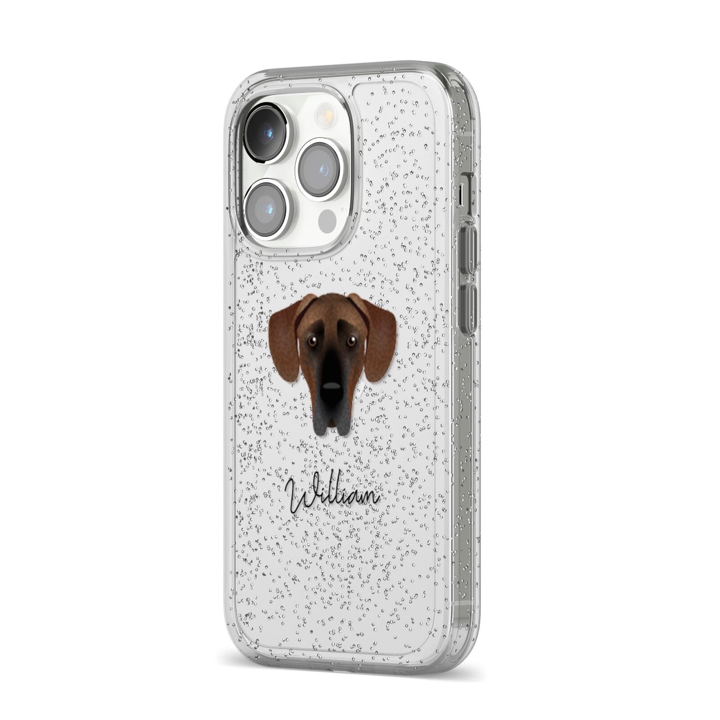 Great Dane Personalised iPhone 14 Pro Glitter Tough Case Silver Angled Image
