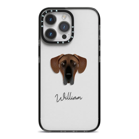 Great Dane Personalised iPhone 14 Pro Max Black Impact Case on Silver phone