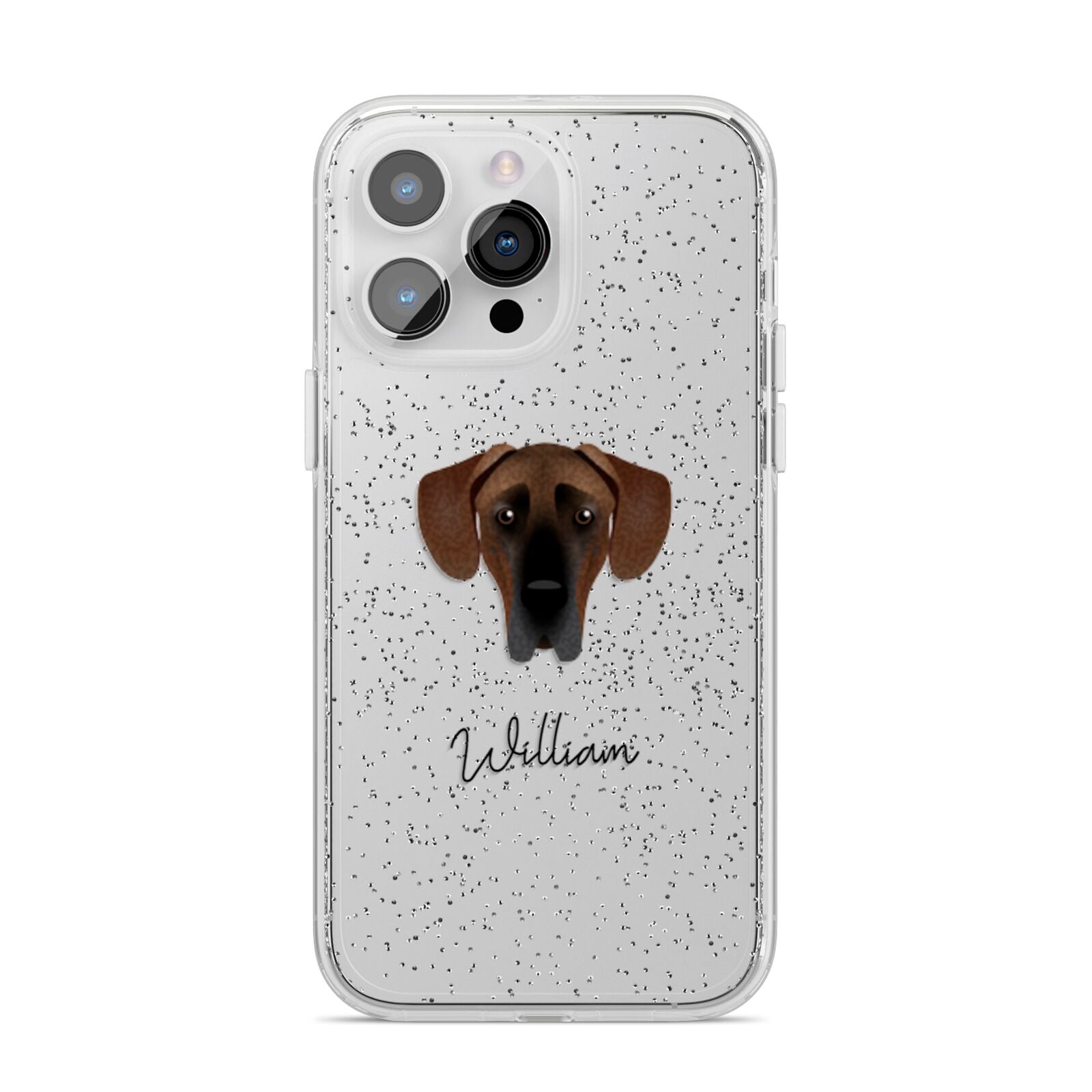 Great Dane Personalised iPhone 14 Pro Max Glitter Tough Case Silver