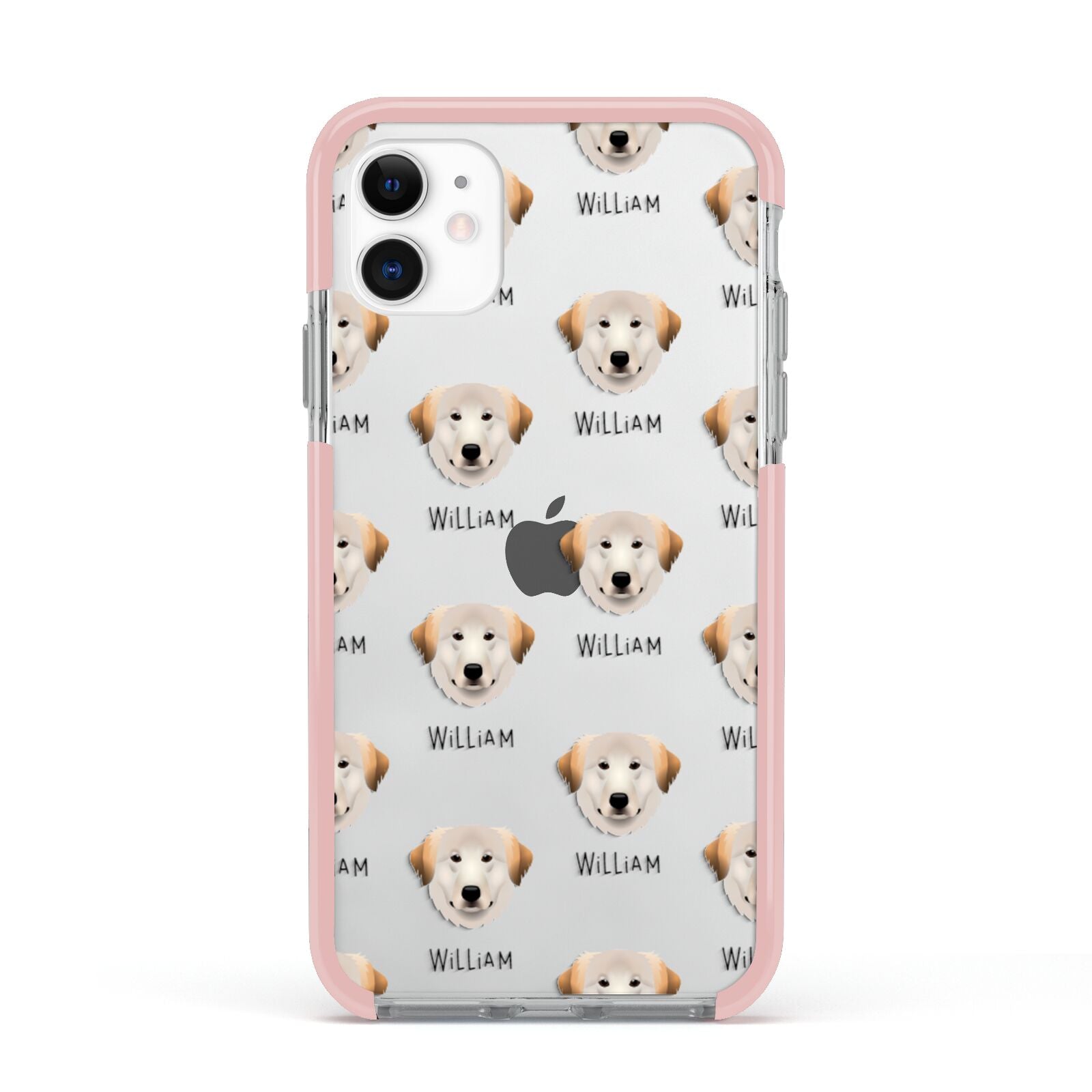 Great Pyrenees Icon with Name Apple iPhone 11 in White with Pink Impact Case
