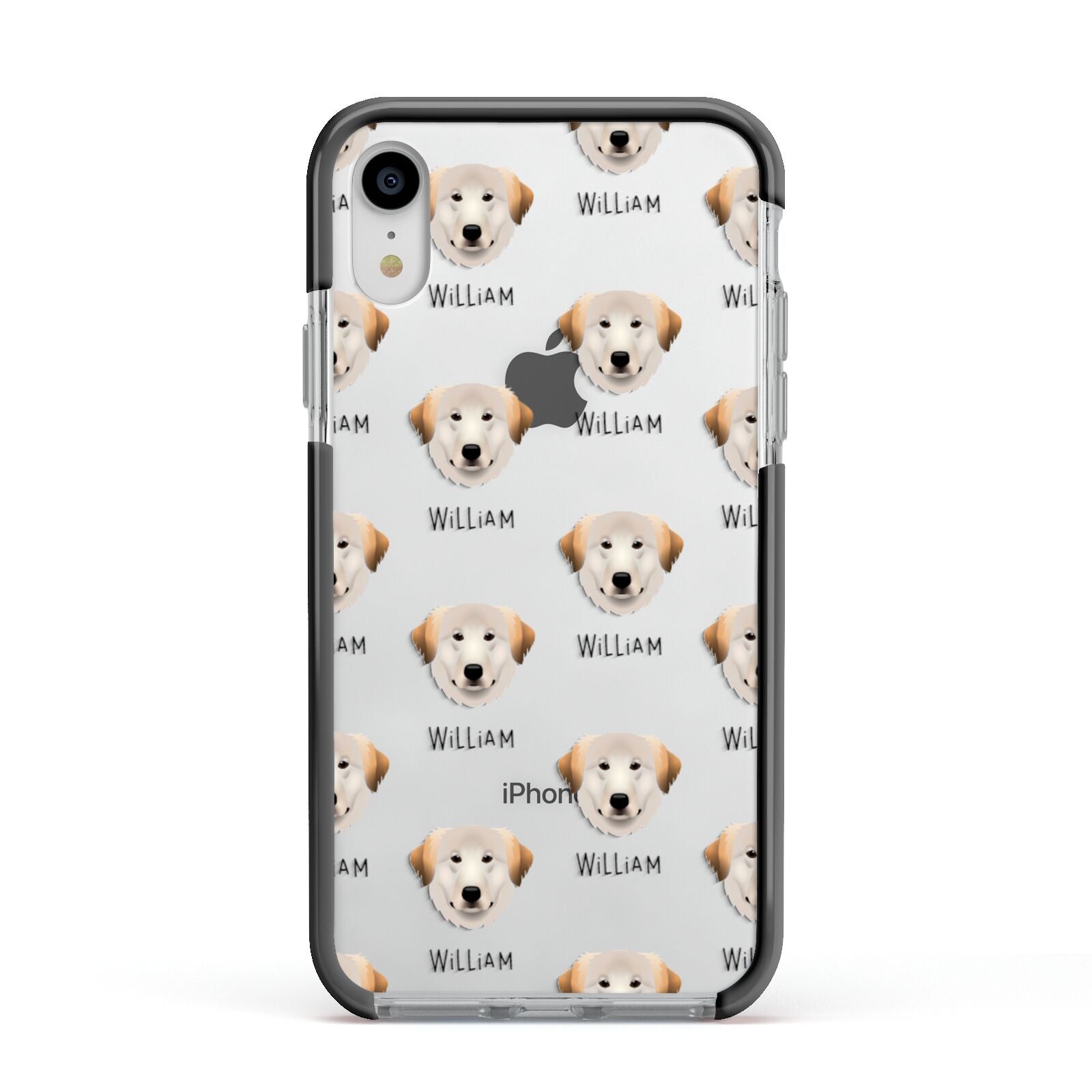 Great Pyrenees Icon with Name Apple iPhone XR Impact Case Black Edge on Silver Phone