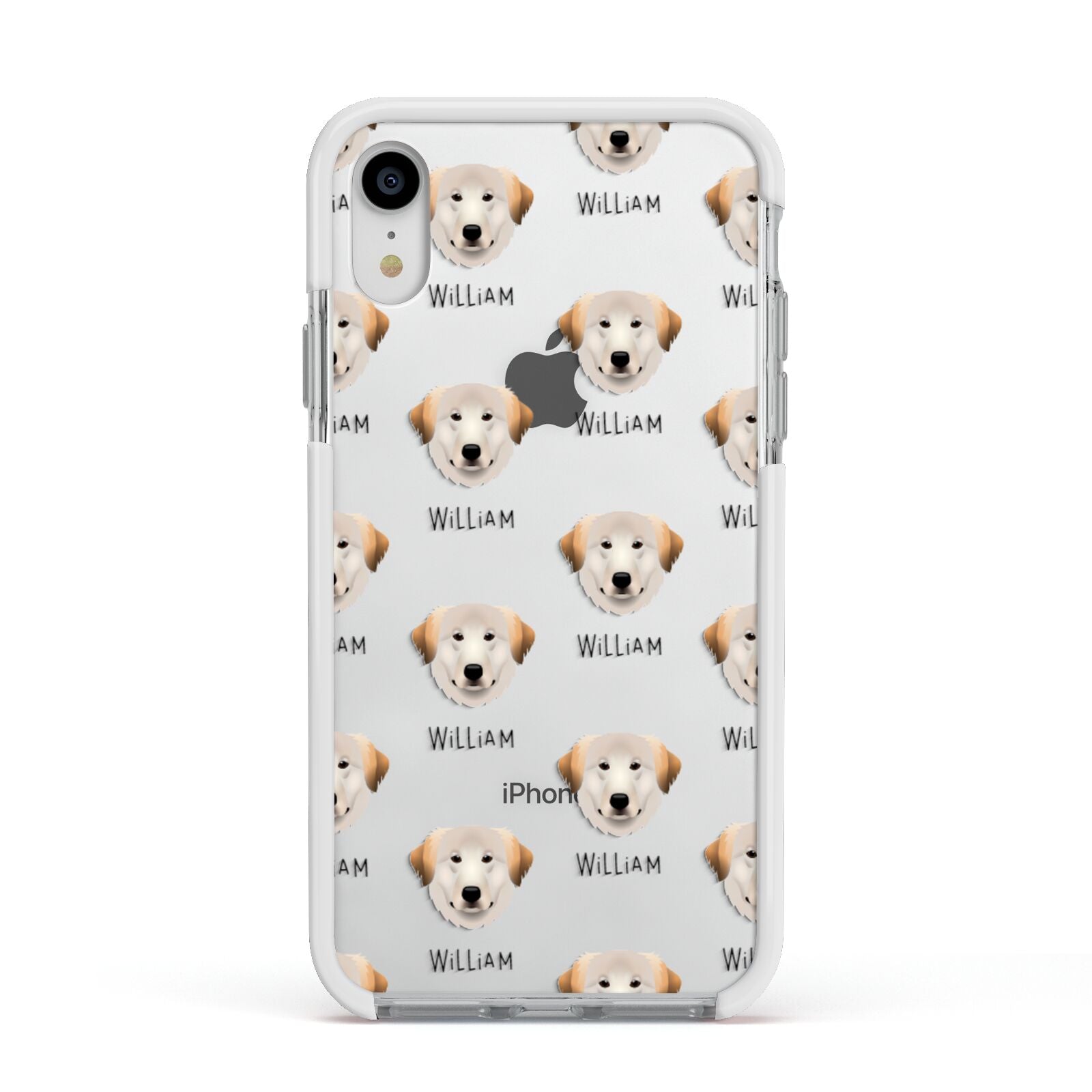 Great Pyrenees Icon with Name Apple iPhone XR Impact Case White Edge on Silver Phone