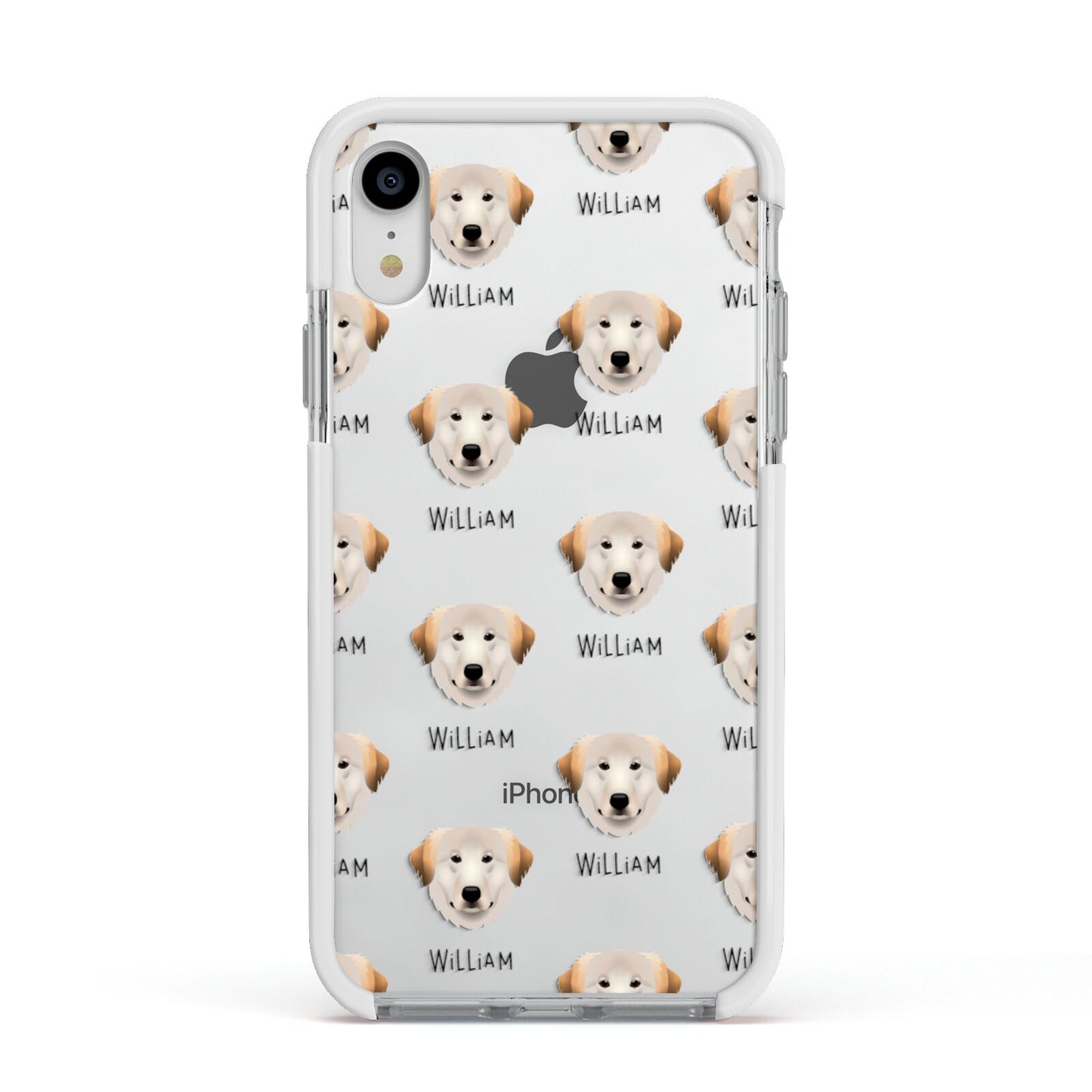 Great Pyrenees Icon with Name Apple iPhone XR Impact Case White Edge on Silver Phone