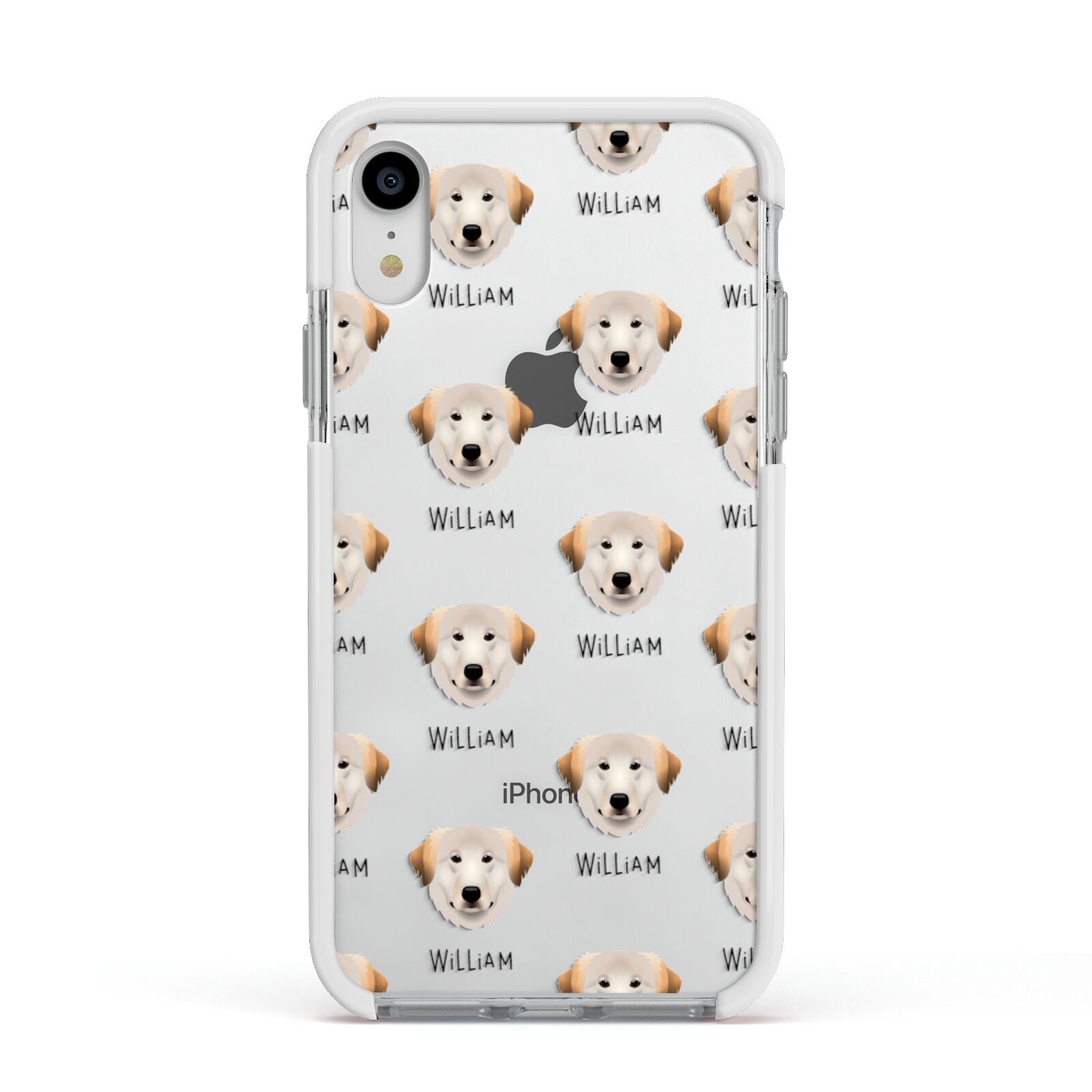 Great Pyrenees Icon with Name Apple iPhone XR Impact Case White Edge on Silver Phone