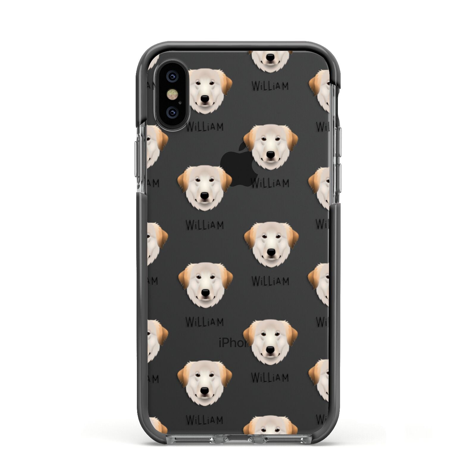 Great Pyrenees Icon with Name Apple iPhone Xs Impact Case Black Edge on Black Phone