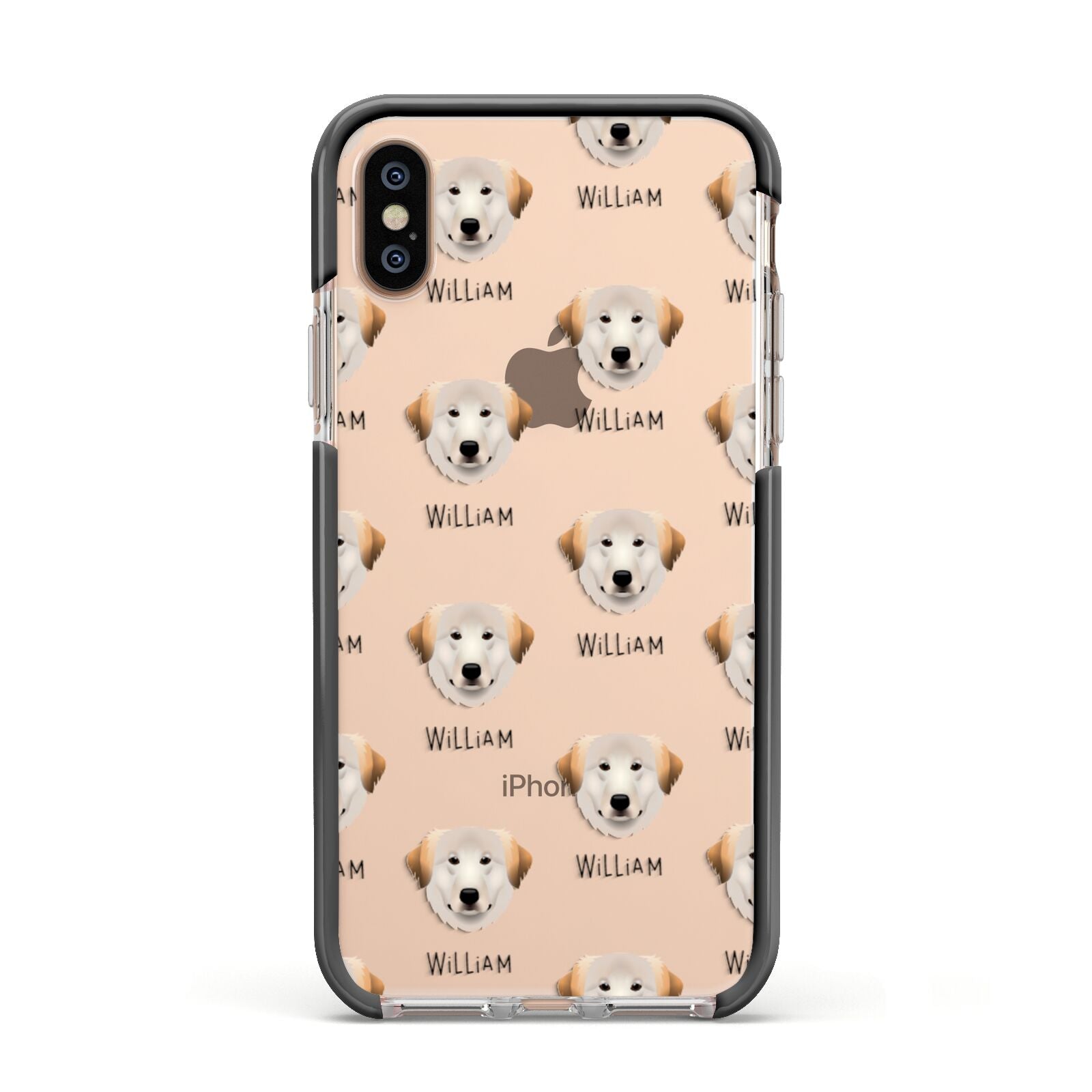 Great Pyrenees Icon with Name Apple iPhone Xs Impact Case Black Edge on Gold Phone