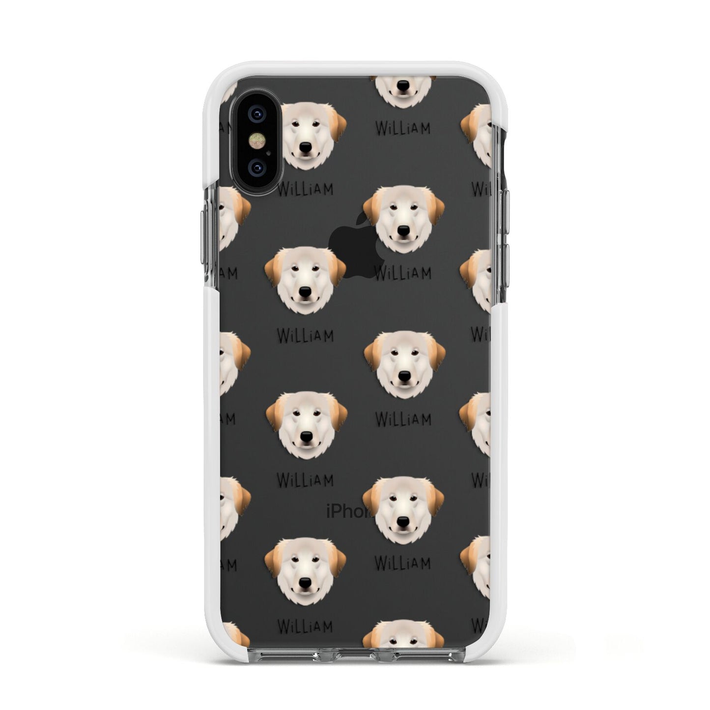 Great Pyrenees Icon with Name Apple iPhone Xs Impact Case White Edge on Black Phone