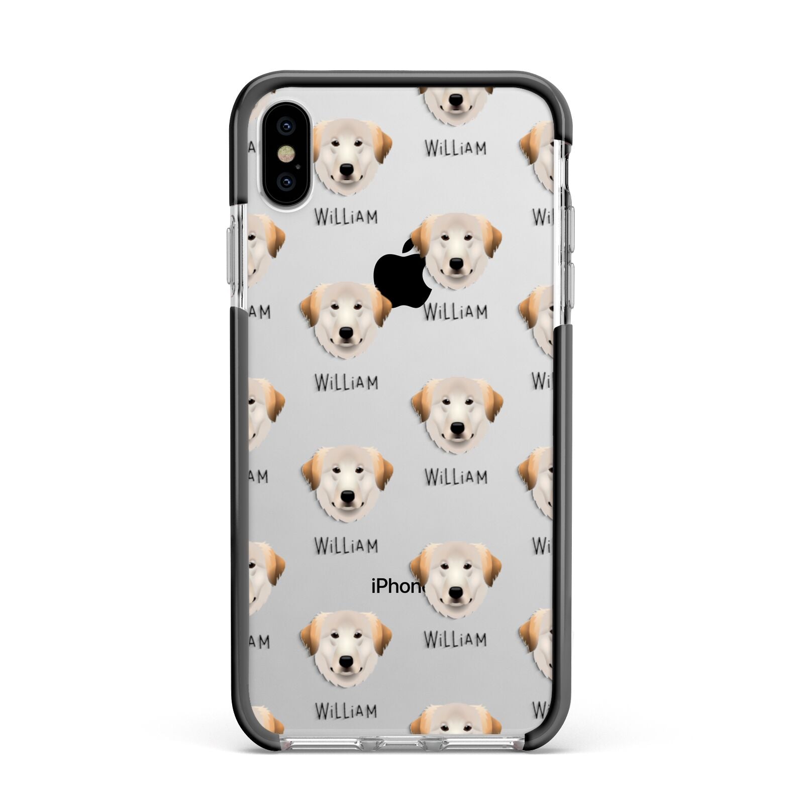 Great Pyrenees Icon with Name Apple iPhone Xs Max Impact Case Black Edge on Silver Phone