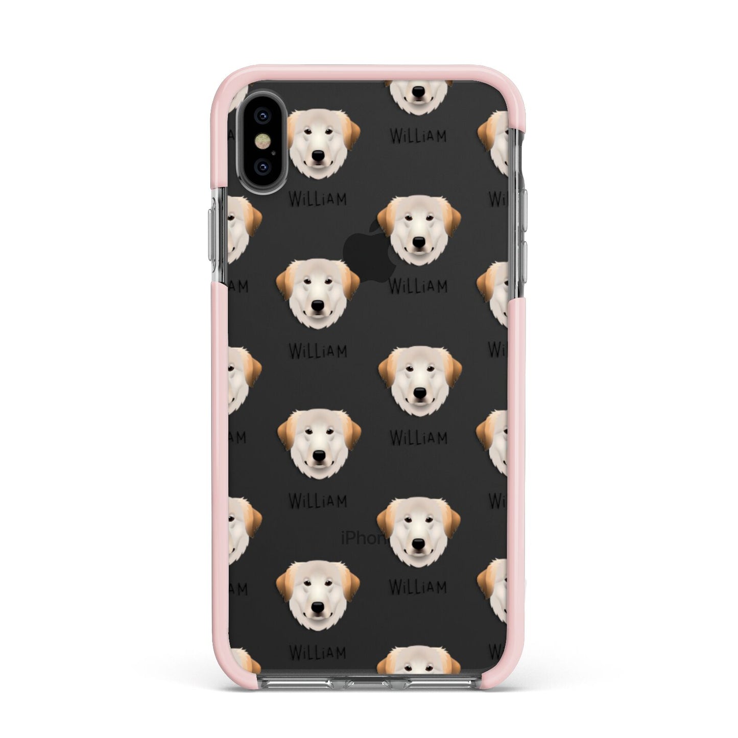 Great Pyrenees Icon with Name Apple iPhone Xs Max Impact Case Pink Edge on Black Phone