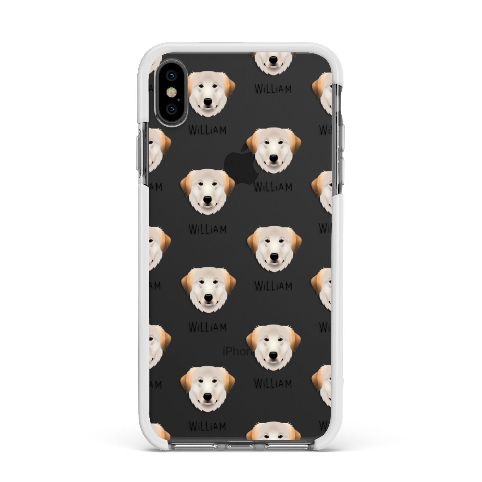 Great Pyrenees Icon with Name Apple iPhone Xs Max Impact Case White Edge on Black Phone