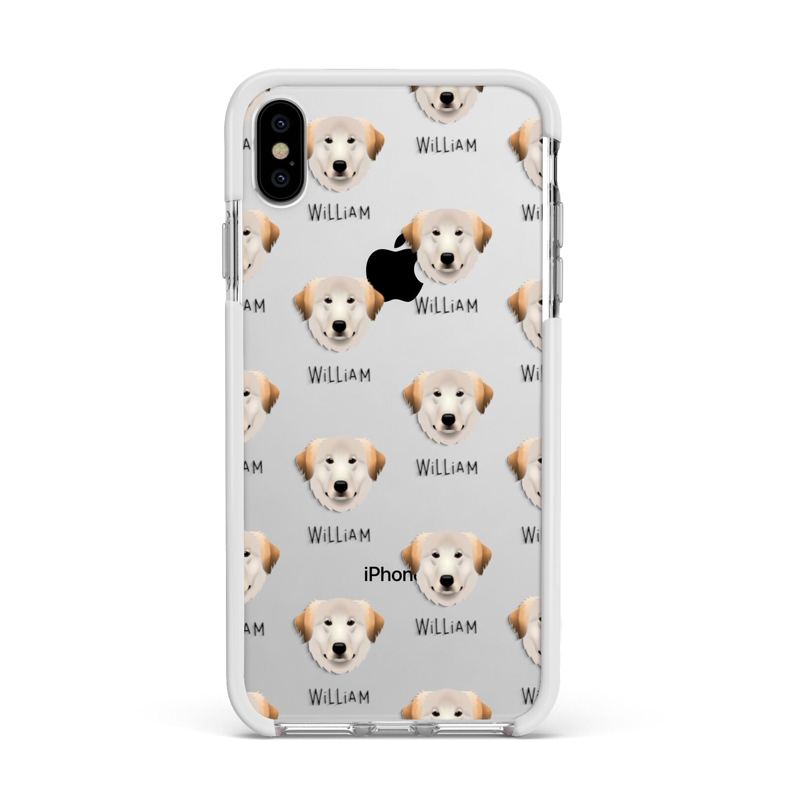 Great Pyrenees Icon with Name Apple iPhone Xs Max Impact Case White Edge on Silver Phone