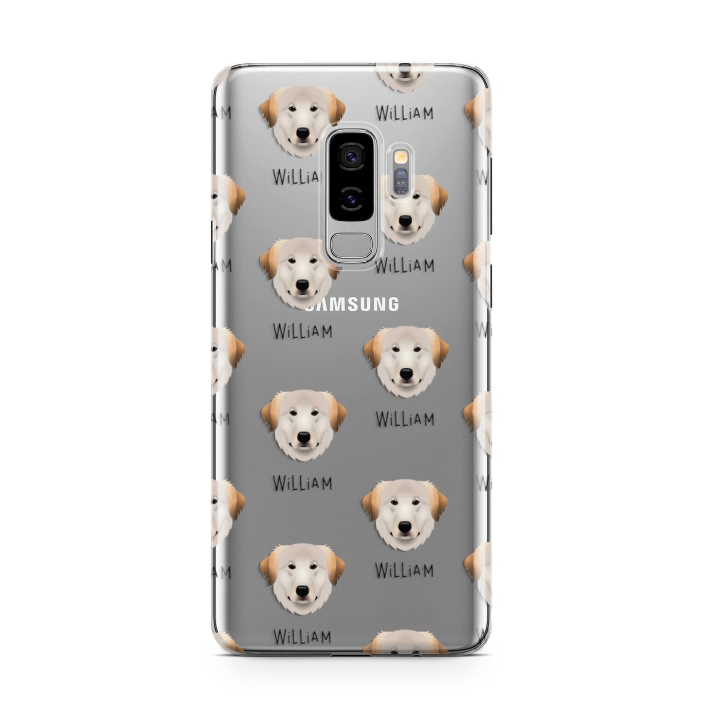 Great Pyrenees Icon with Name Samsung Galaxy S9 Plus Case on Silver phone