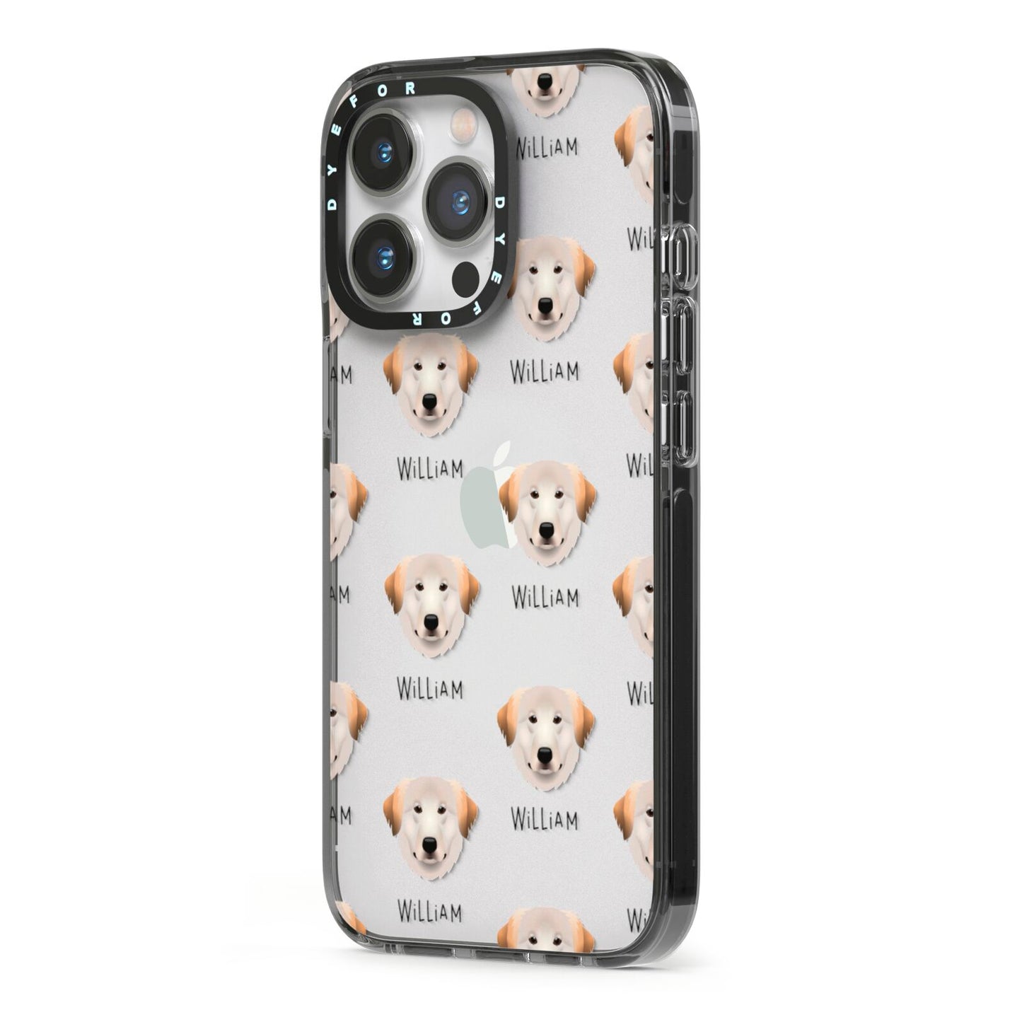 Great Pyrenees Icon with Name iPhone 13 Pro Black Impact Case Side Angle on Silver phone
