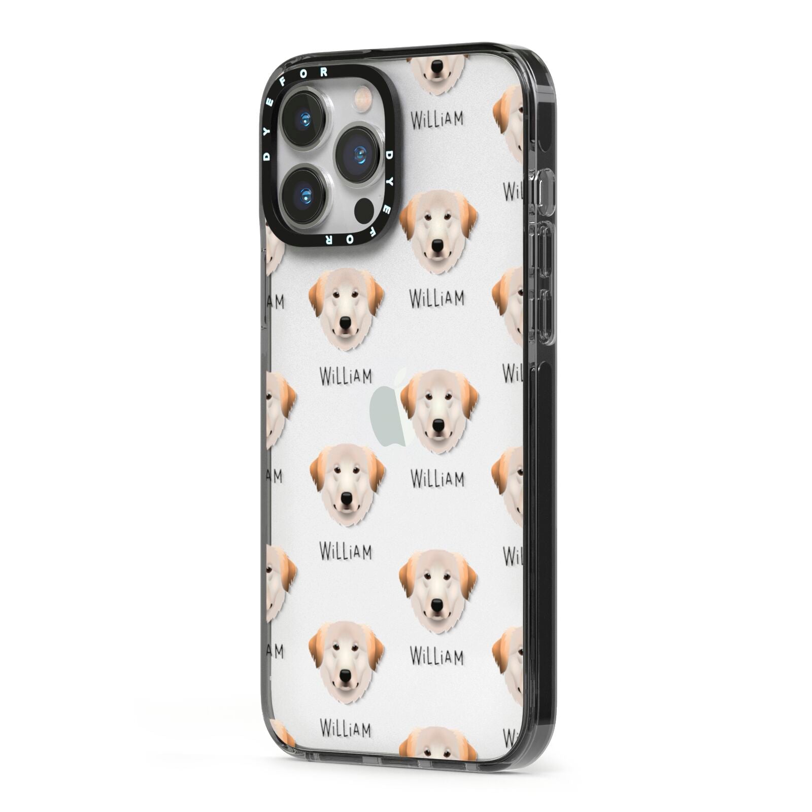 Great Pyrenees Icon with Name iPhone 13 Pro Max Black Impact Case Side Angle on Silver phone