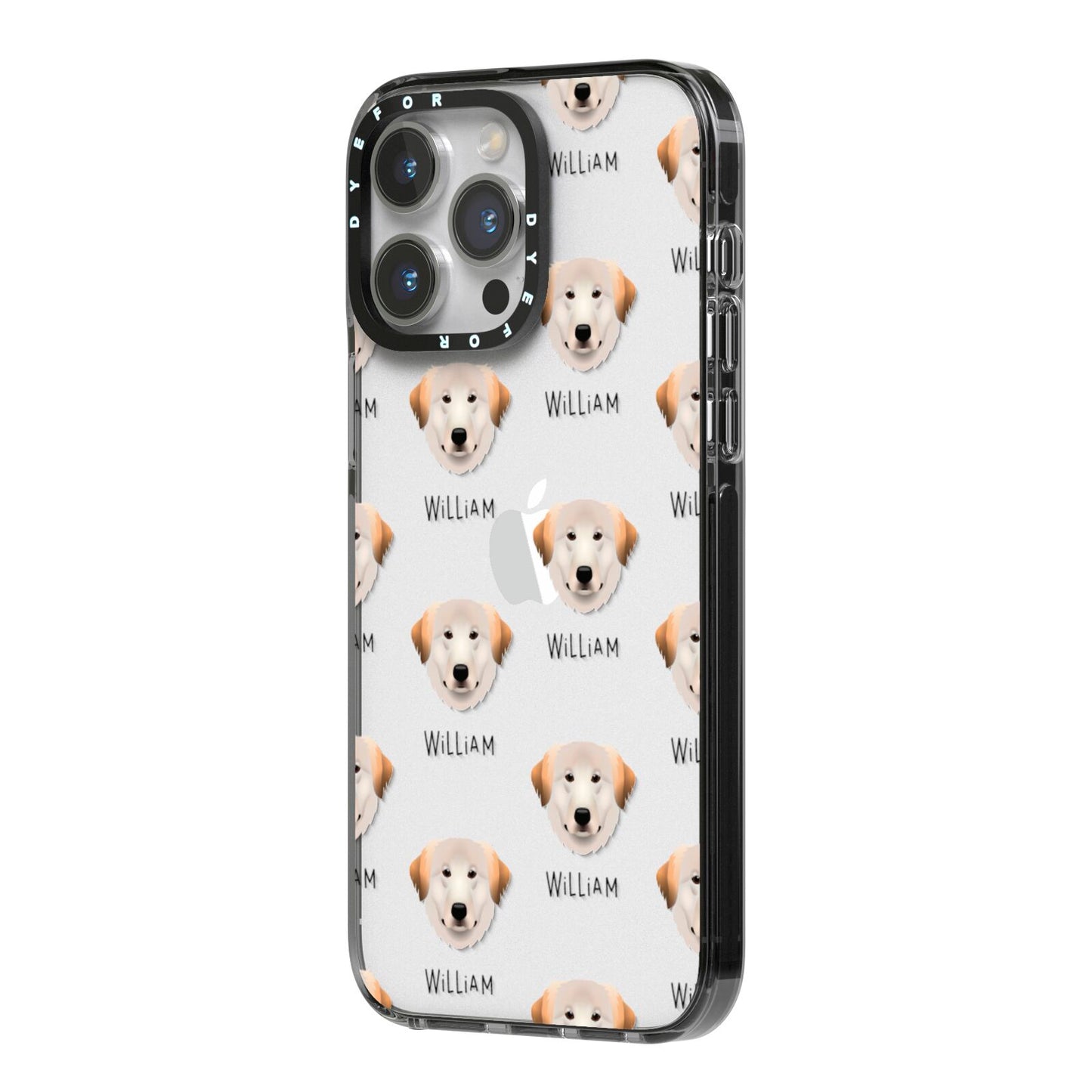 Great Pyrenees Icon with Name iPhone 14 Pro Max Black Impact Case Side Angle on Silver phone