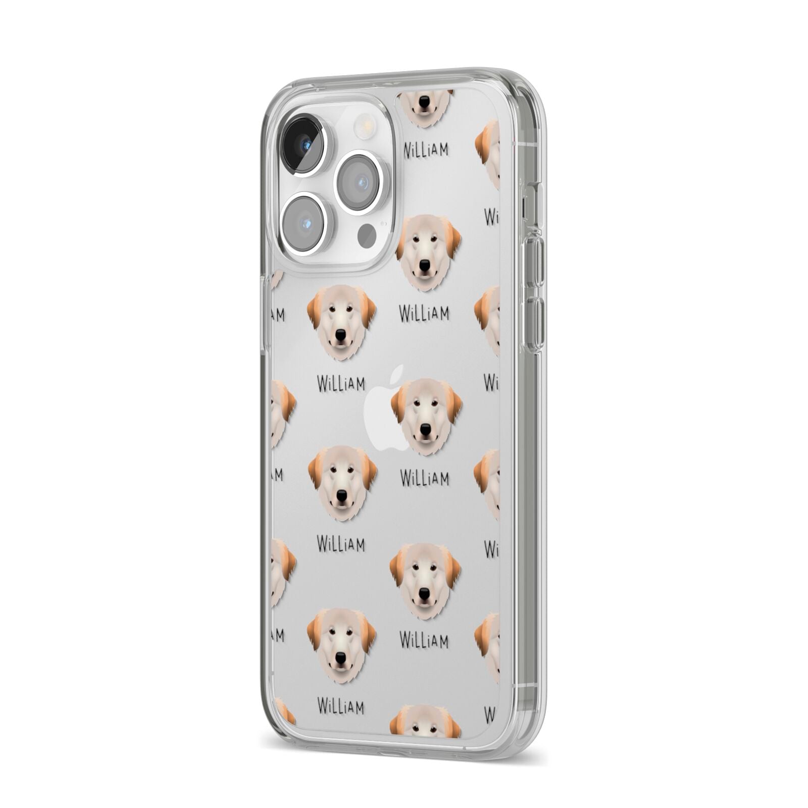 Great Pyrenees Icon with Name iPhone 14 Pro Max Clear Tough Case Silver Angled Image