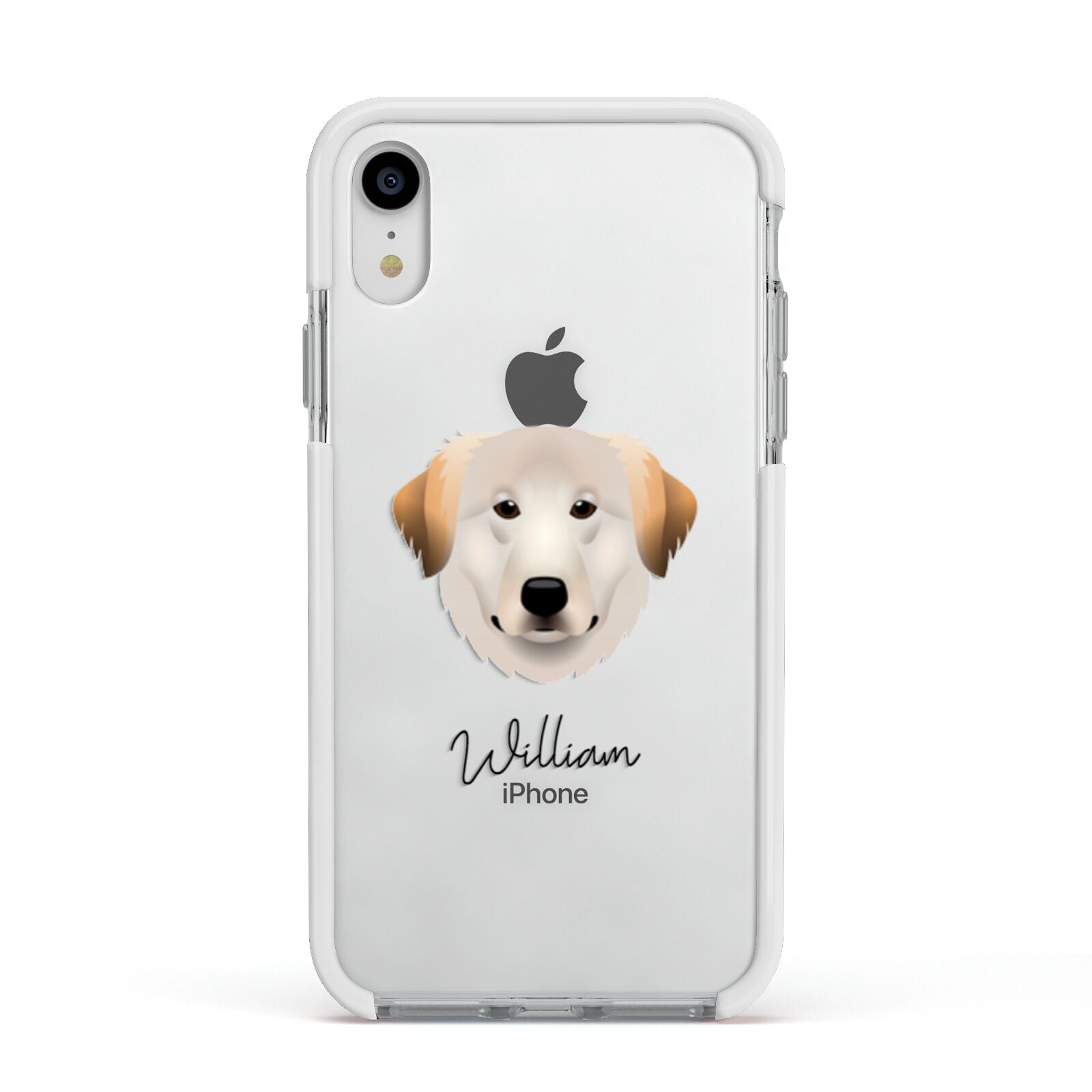 Great Pyrenees Personalised Apple iPhone XR Impact Case White Edge on Silver Phone