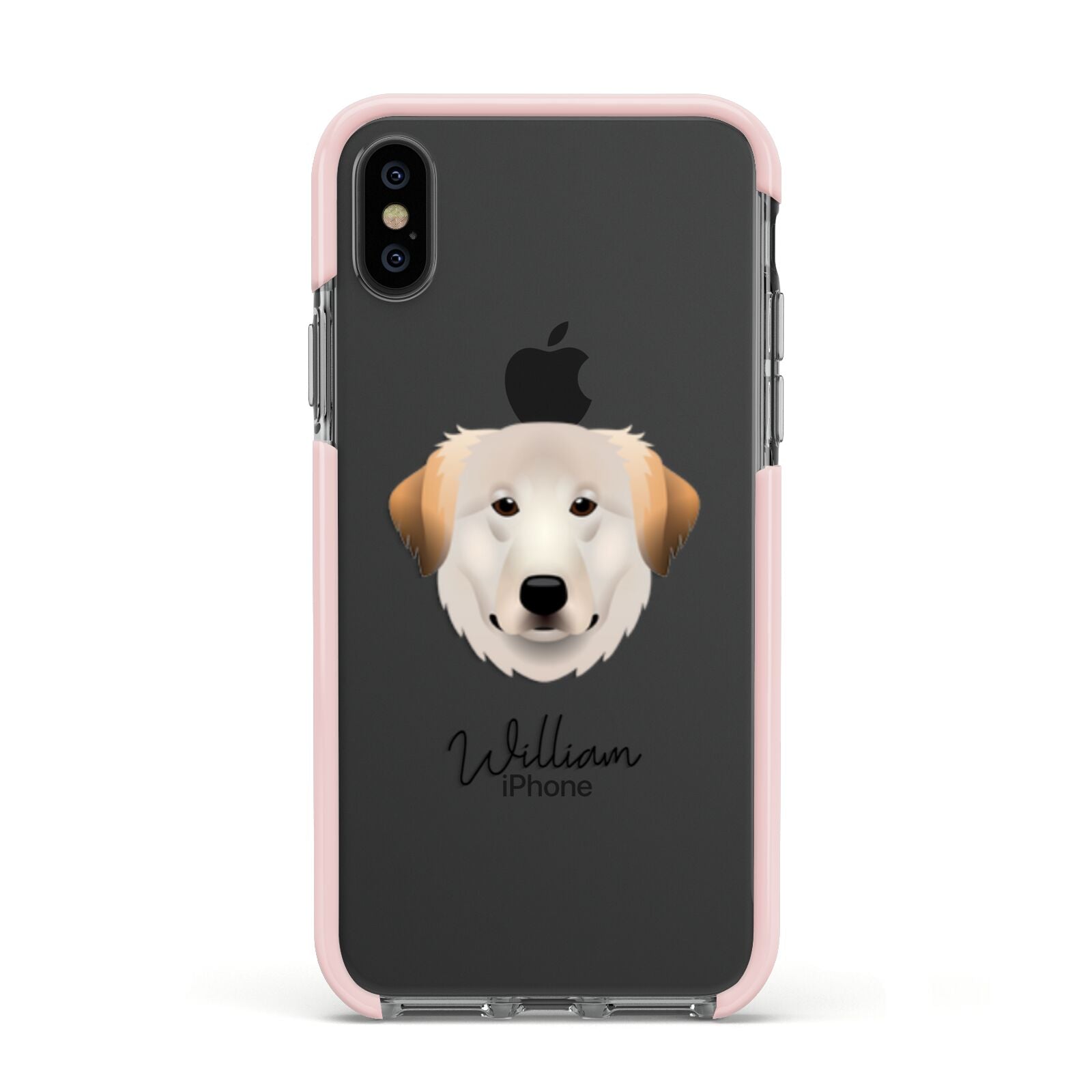 Great Pyrenees Personalised Apple iPhone Xs Impact Case Pink Edge on Black Phone