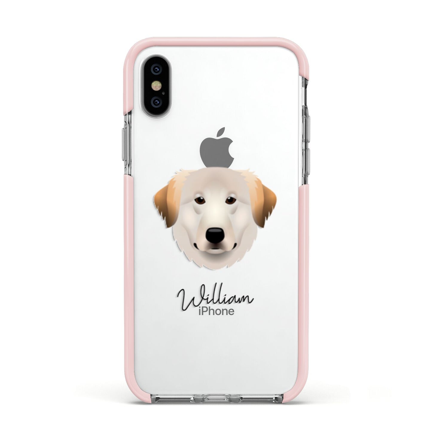 Great Pyrenees Personalised Apple iPhone Xs Impact Case Pink Edge on Silver Phone