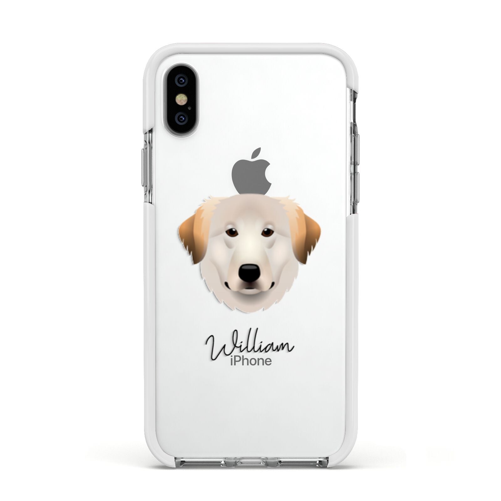 Great Pyrenees Personalised Apple iPhone Xs Impact Case White Edge on Silver Phone