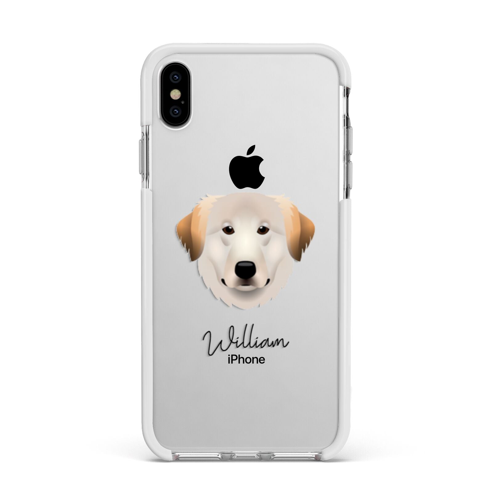 Great Pyrenees Personalised Apple iPhone Xs Max Impact Case White Edge on Silver Phone
