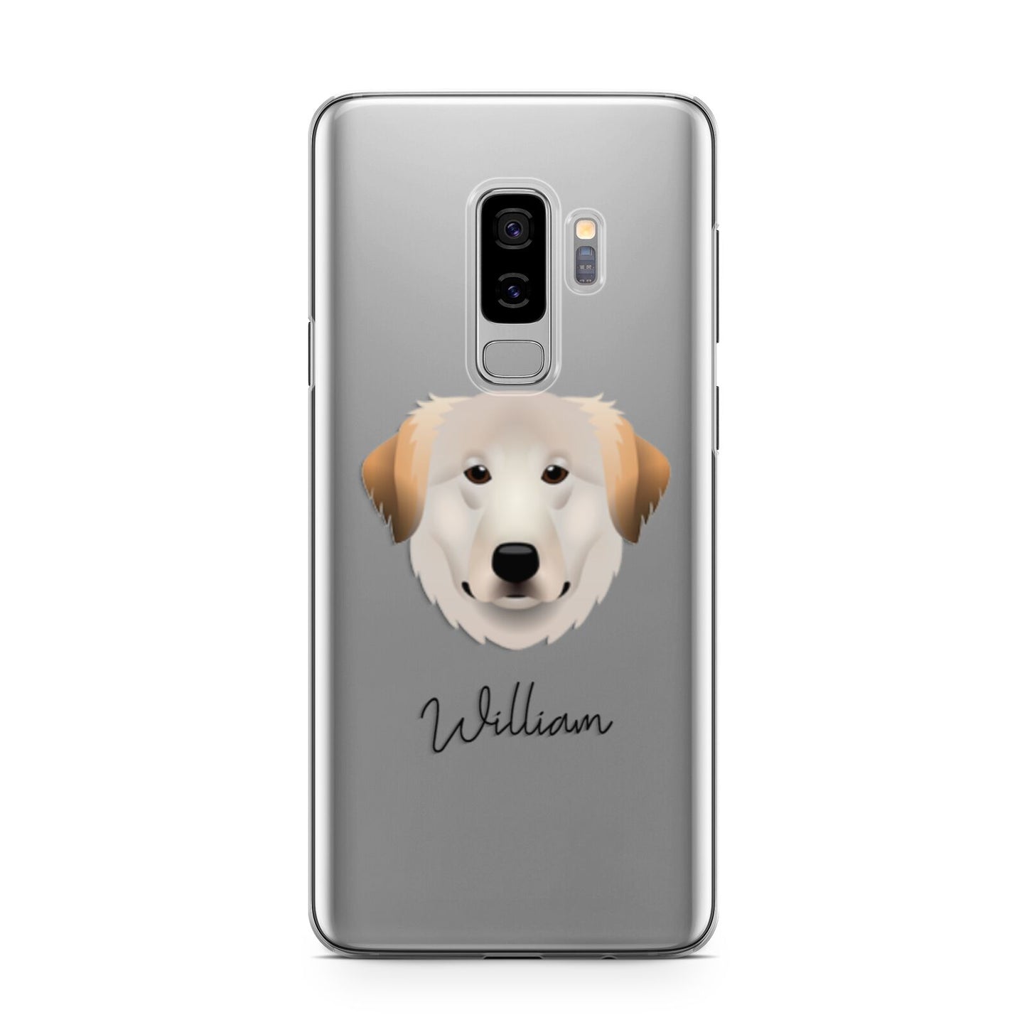 Great Pyrenees Personalised Samsung Galaxy S9 Plus Case on Silver phone