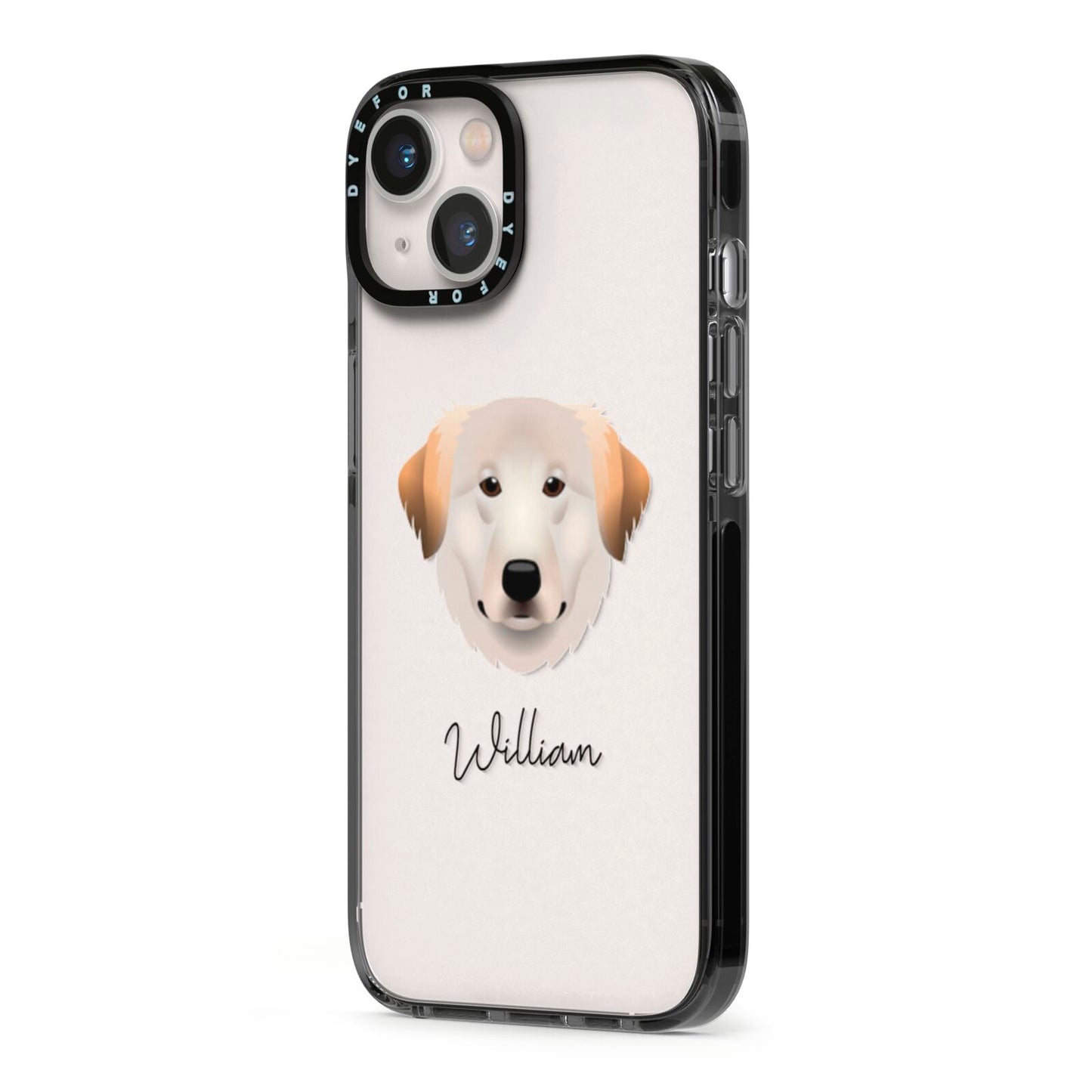 Great Pyrenees Personalised iPhone 13 Black Impact Case Side Angle on Silver phone