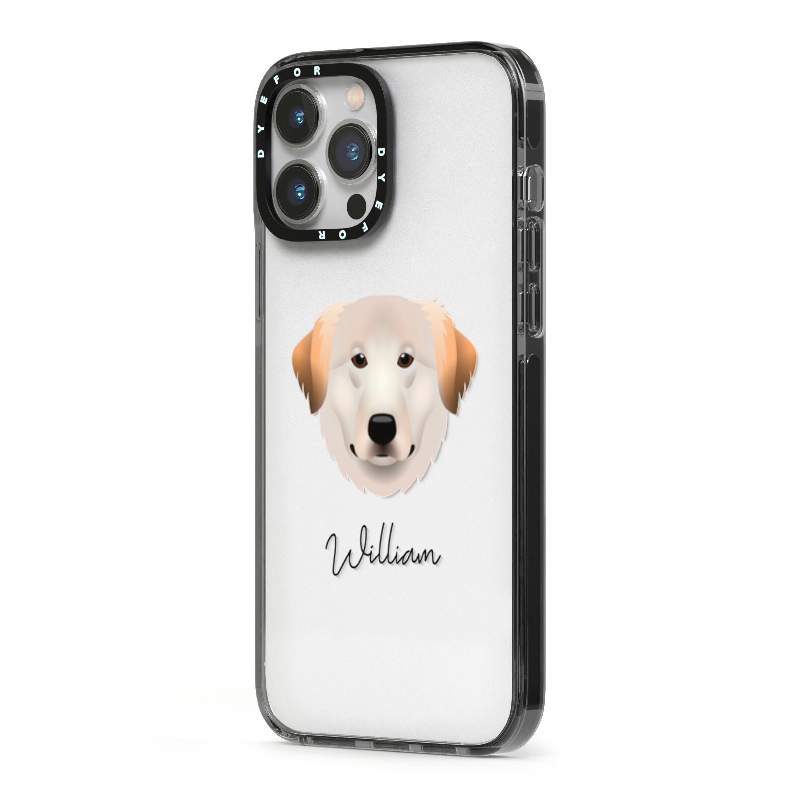 Great Pyrenees Personalised iPhone 13 Pro Max Black Impact Case Side Angle on Silver phone