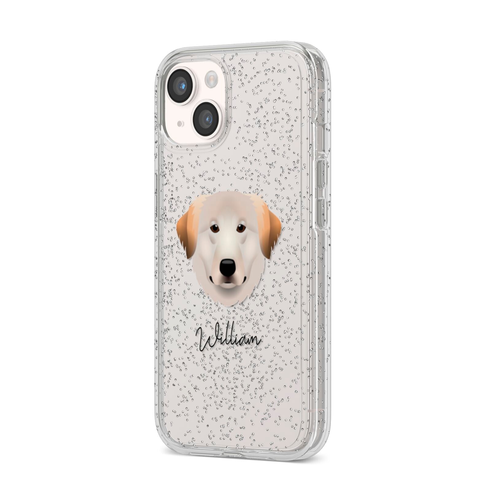 Great Pyrenees Personalised iPhone 14 Glitter Tough Case Starlight Angled Image