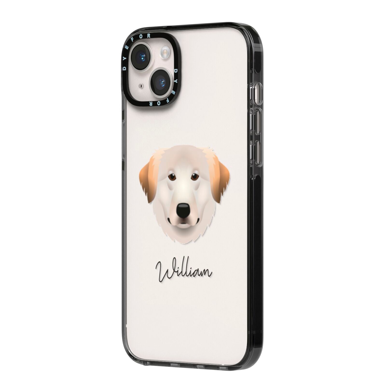 Great Pyrenees Personalised iPhone 14 Plus Black Impact Case Side Angle on Silver phone