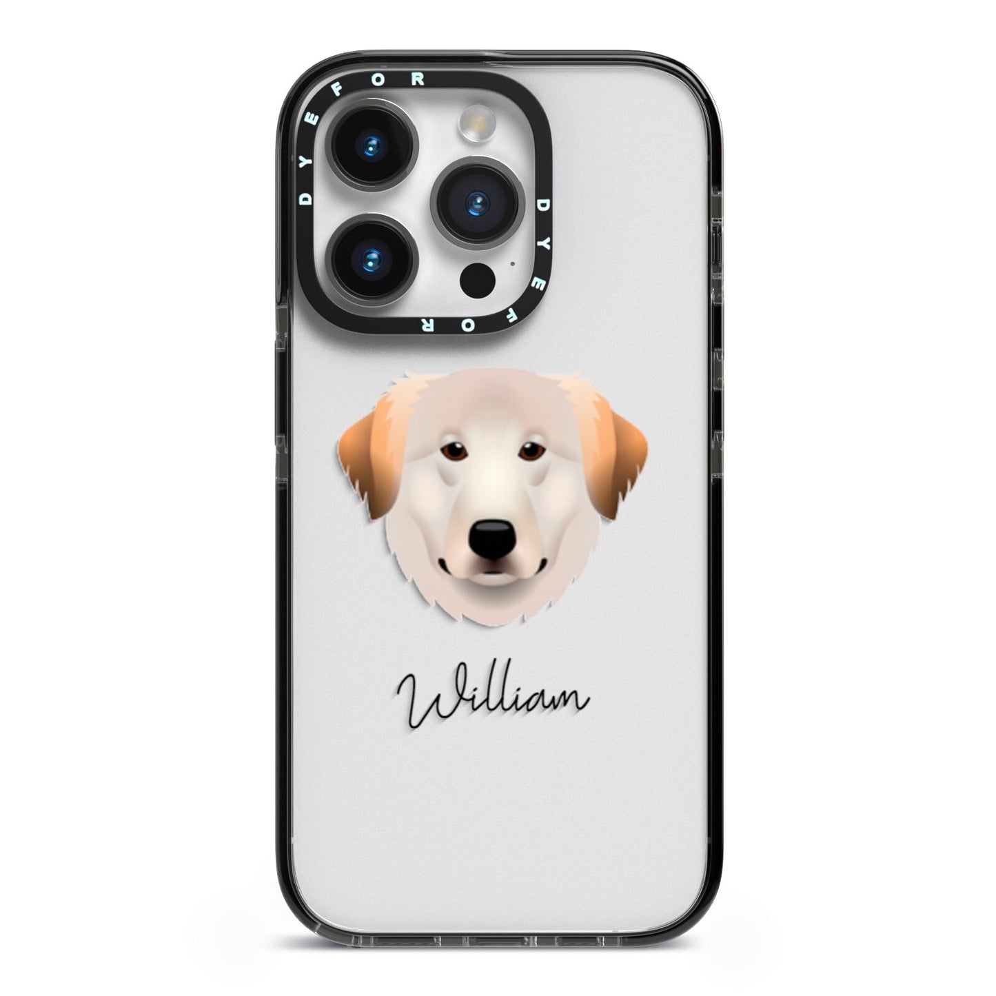 Great Pyrenees Personalised iPhone 14 Pro Black Impact Case on Silver phone