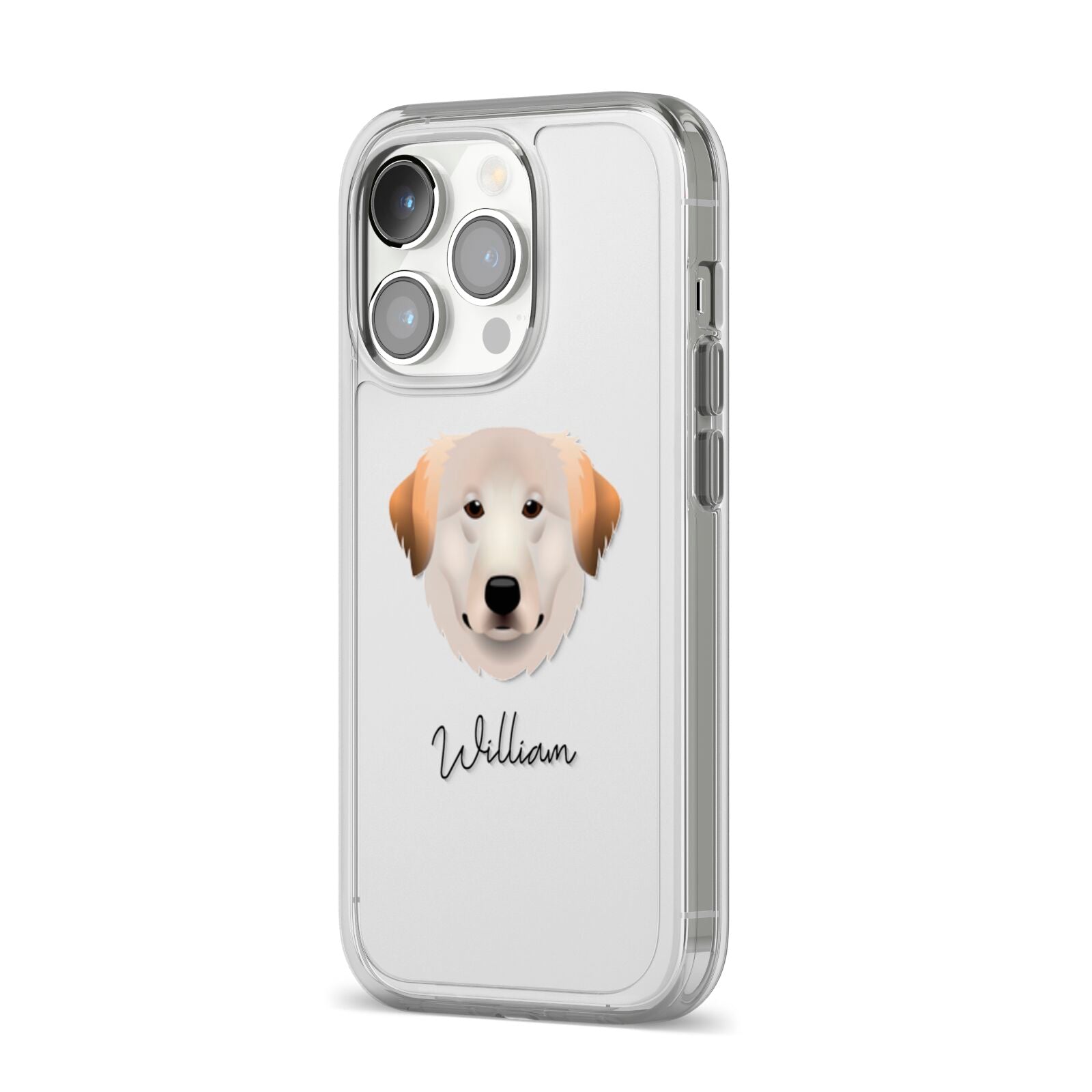 Great Pyrenees Personalised iPhone 14 Pro Clear Tough Case Silver Angled Image