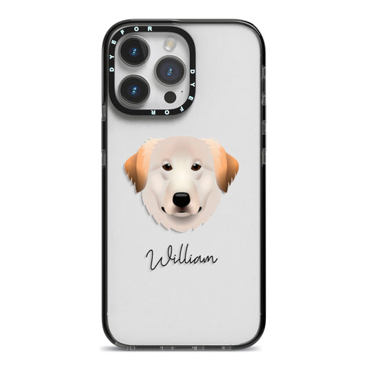 Great Pyrenees Personalised iPhone 14 Pro Max Black Impact Case on Silver phone