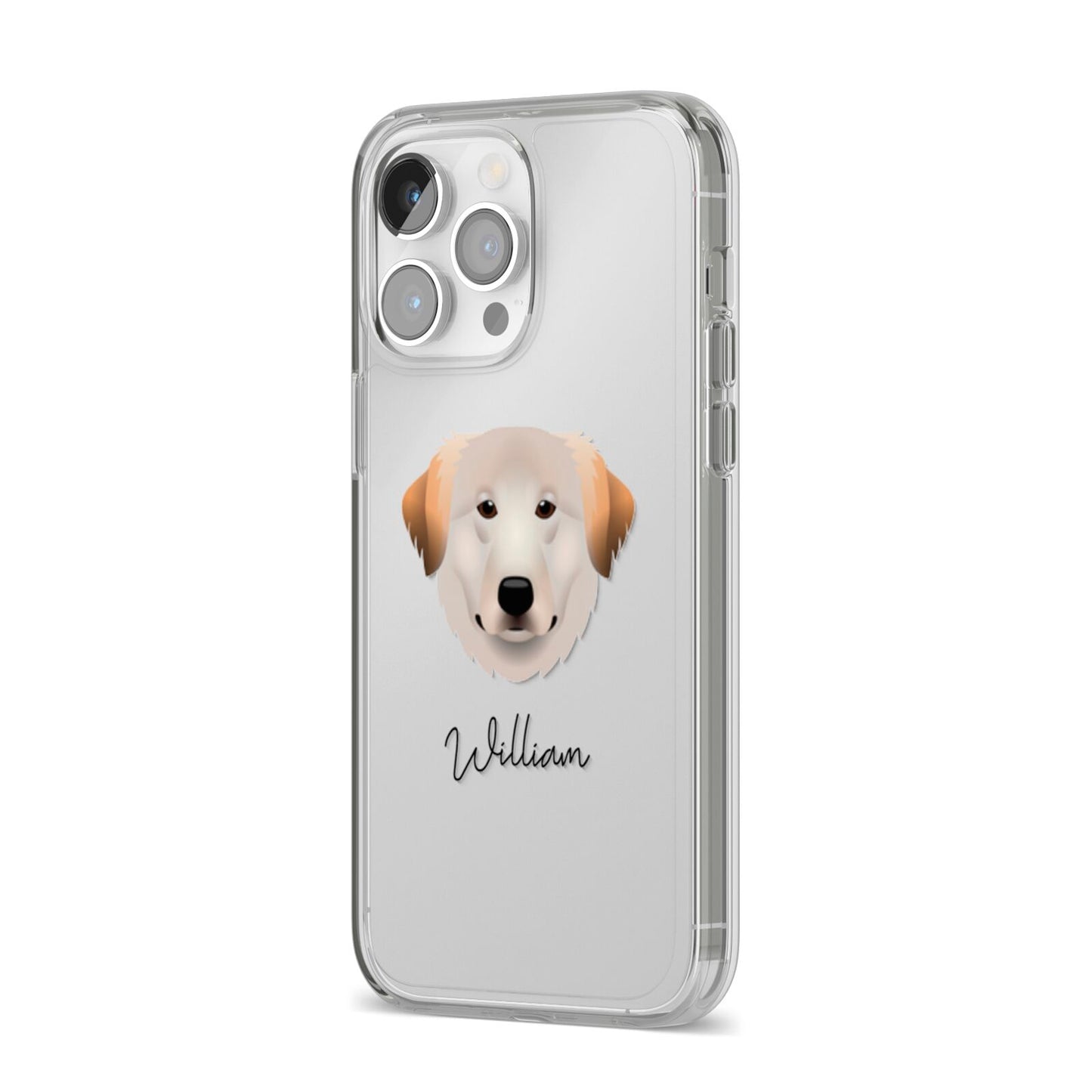 Great Pyrenees Personalised iPhone 14 Pro Max Clear Tough Case Silver Angled Image