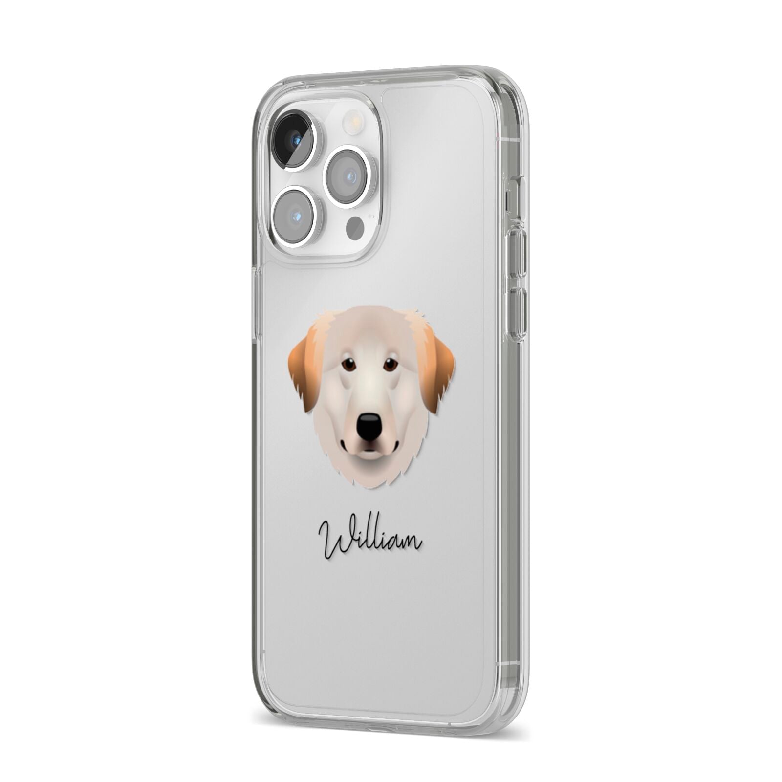 Great Pyrenees Personalised iPhone 14 Pro Max Clear Tough Case Silver Angled Image