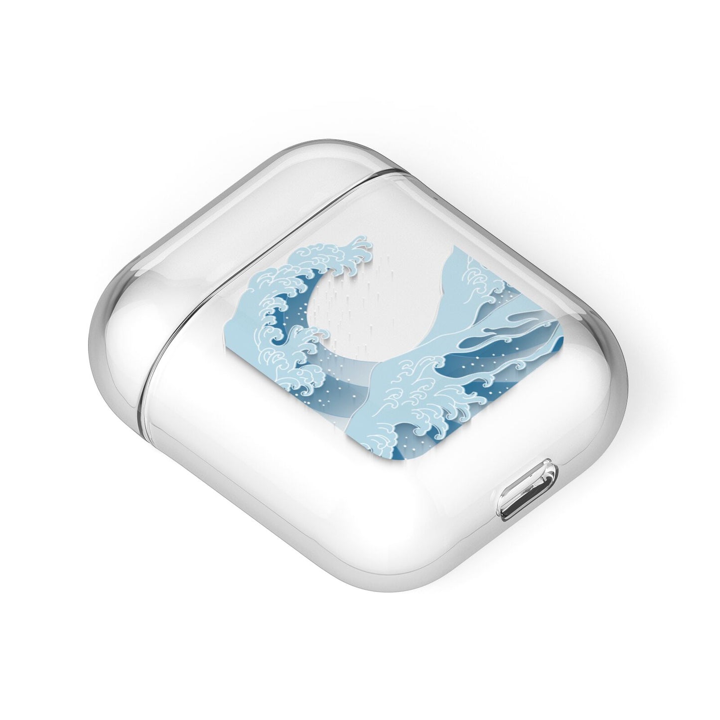 Great Wave Illustration AirPods Case Laid Flat
